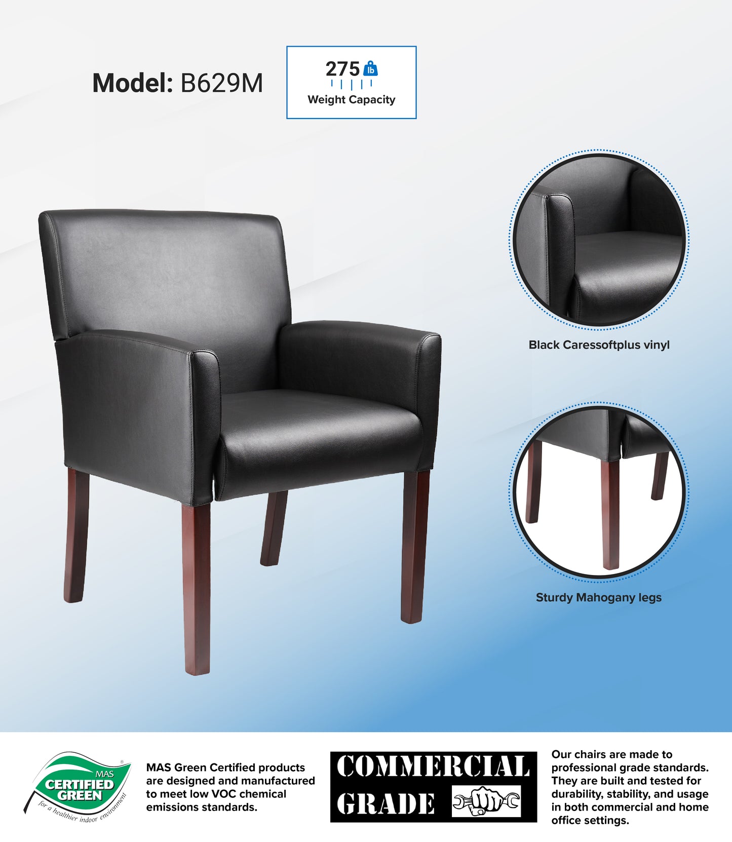 Boss Box Arm guest, accent or dining chair W/Mahogany Finish image 3