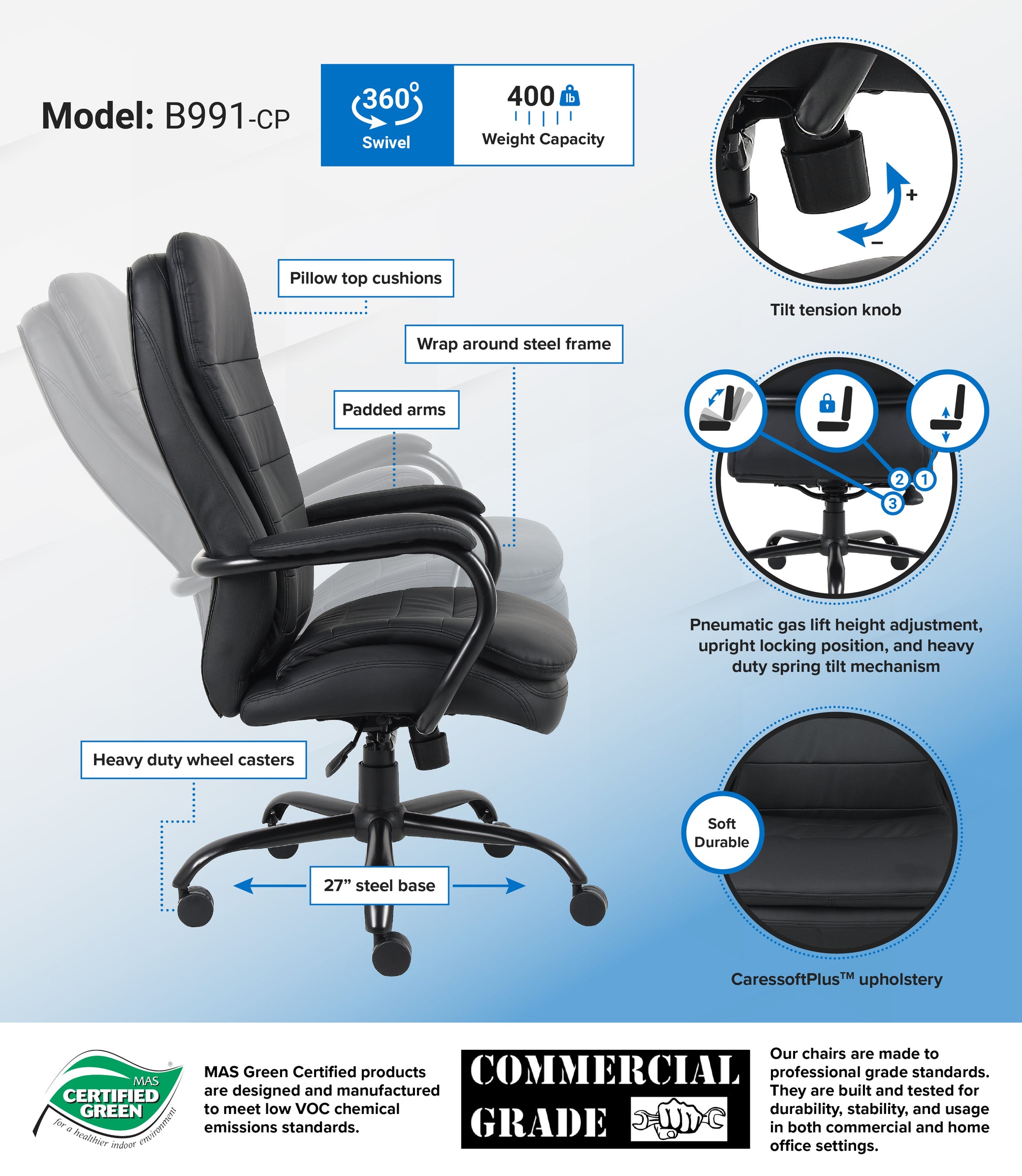 Boss Heavy Duty Double Plush CaressoftPlus Chair - 400 Lbs. image 3