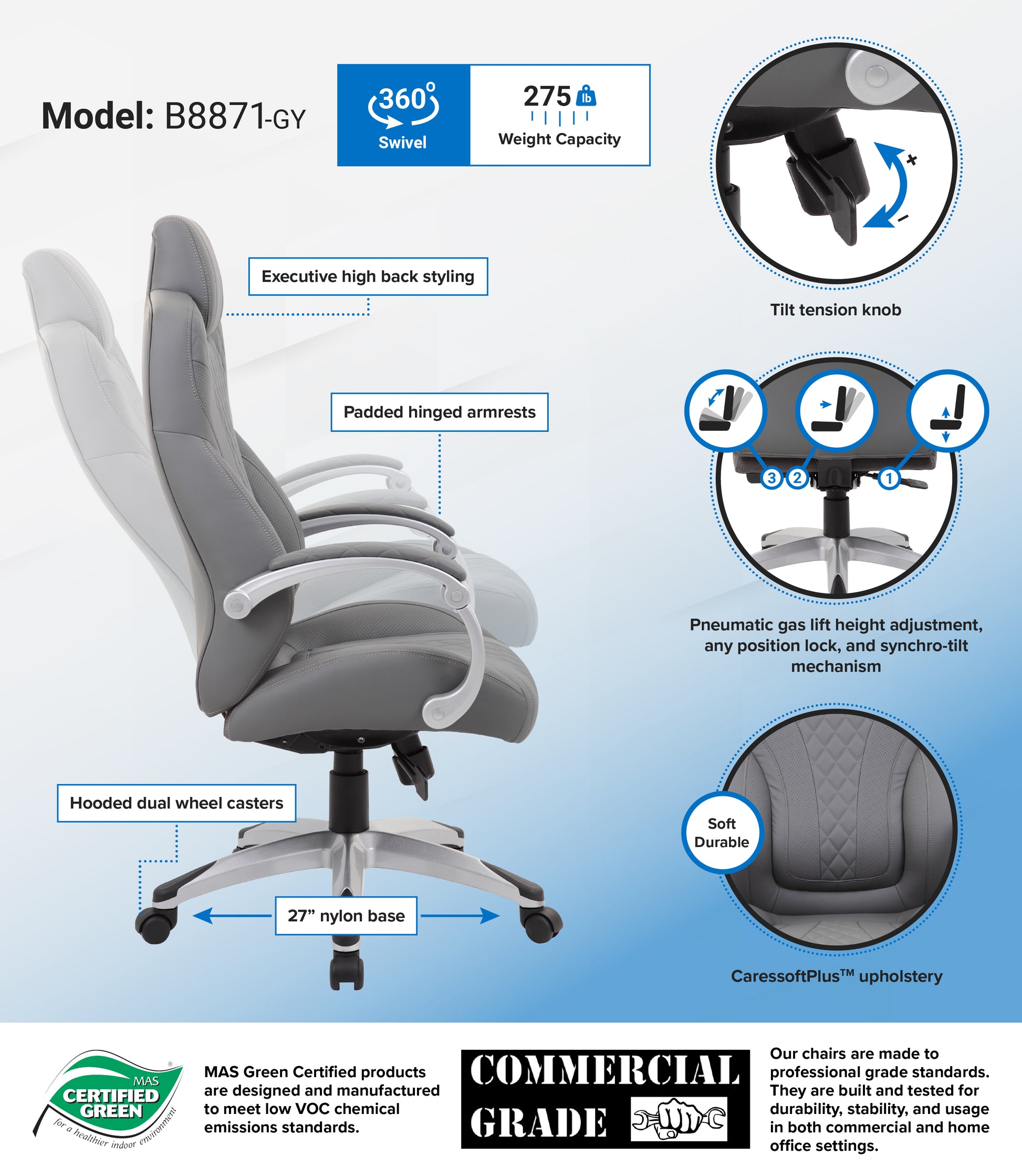 Boss Executive Hinged Arm Chair - Grey image 3
