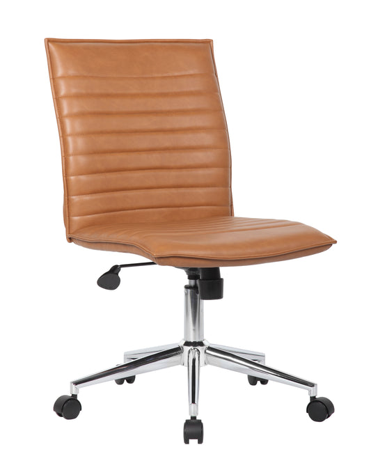 Boss Caramel Vinyl Armless Hospitality Chair