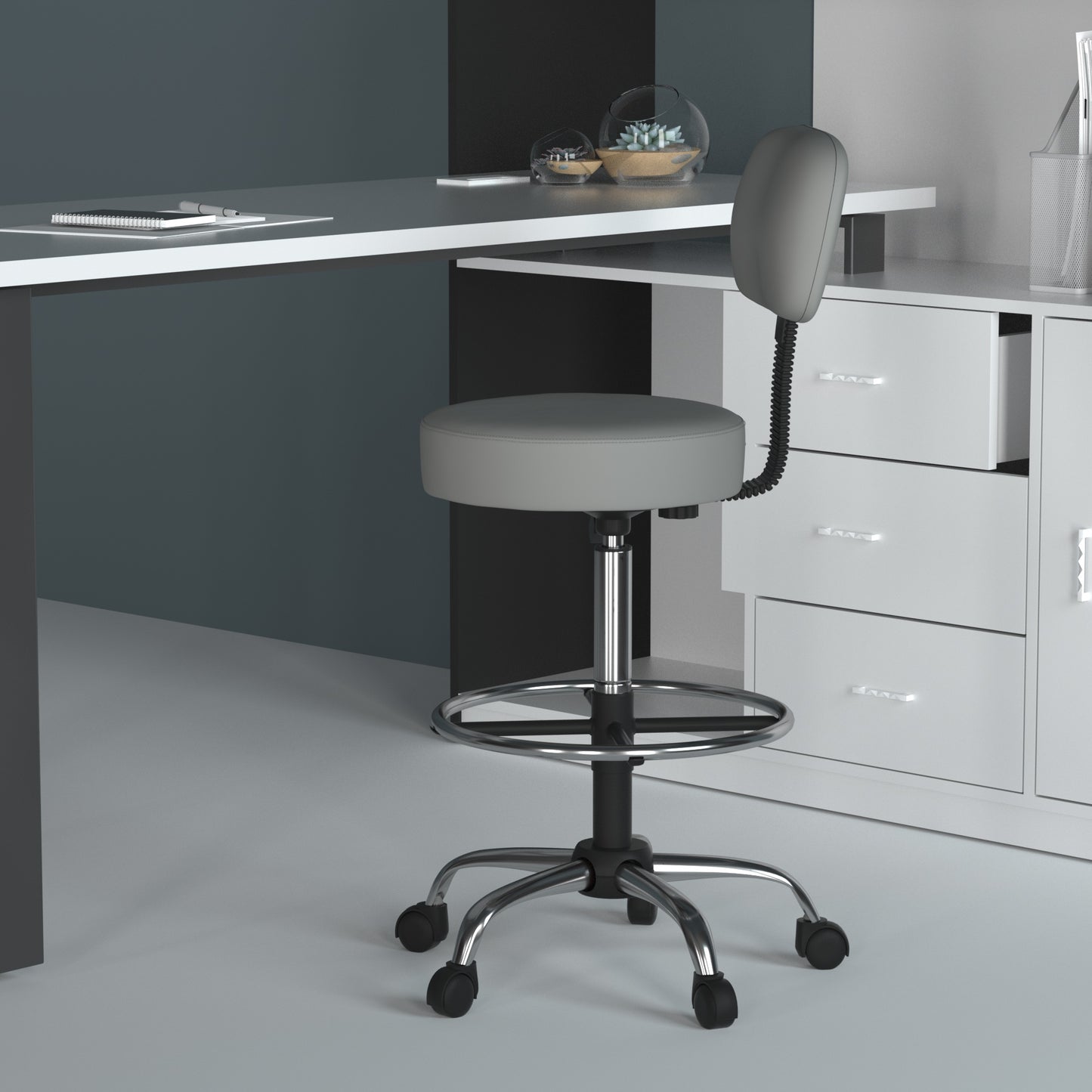Boss Antimicrobial Vinyl Medical/Drafting Stool W/ Back Cushion image 2