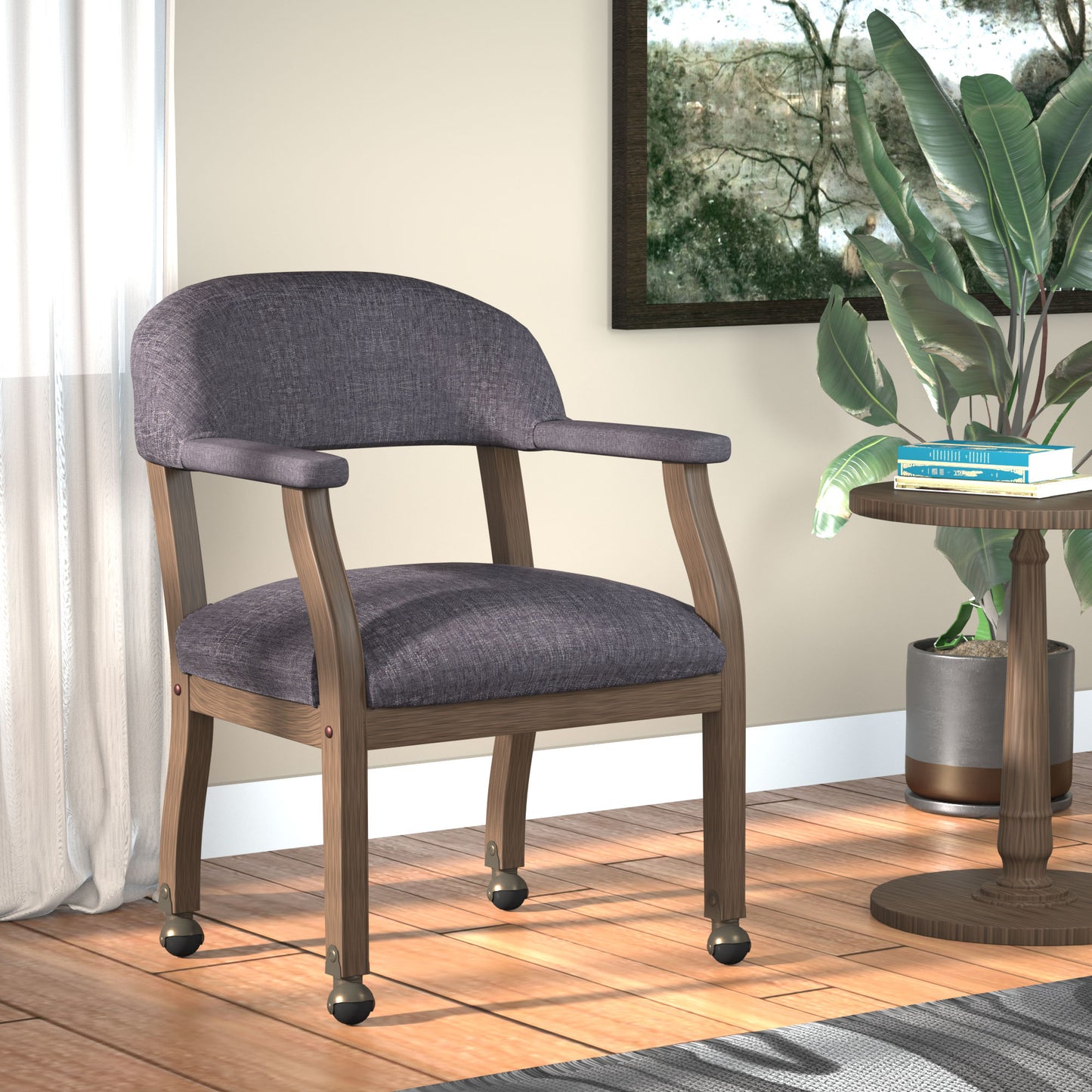 Boss Modern Captain's guest, accent or dining chair in Slate Grade Commercial Grade Linen With Casters image 2