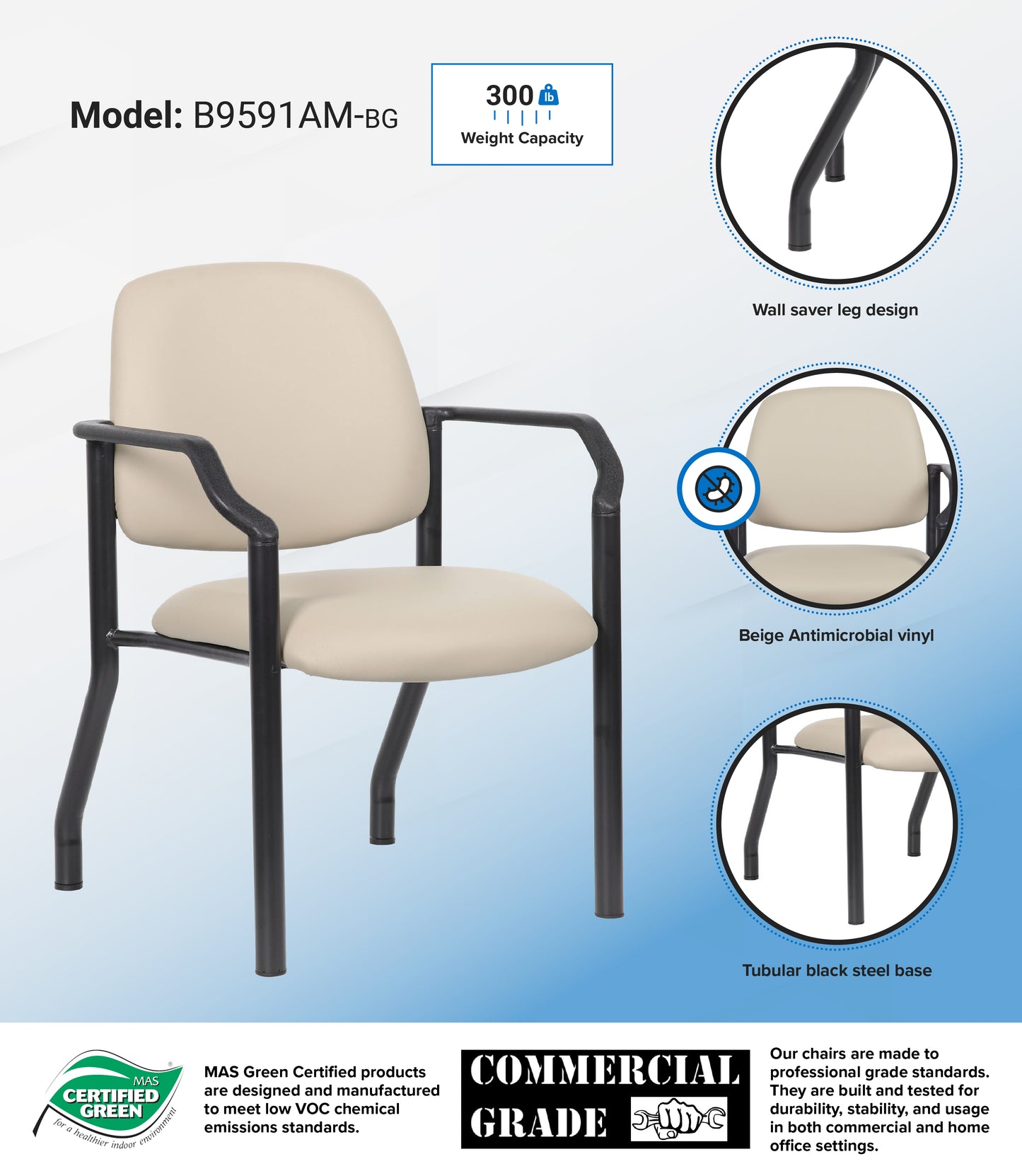 Boss Antimicrobial Guest Chair, 300 lb. weight capacity image 3