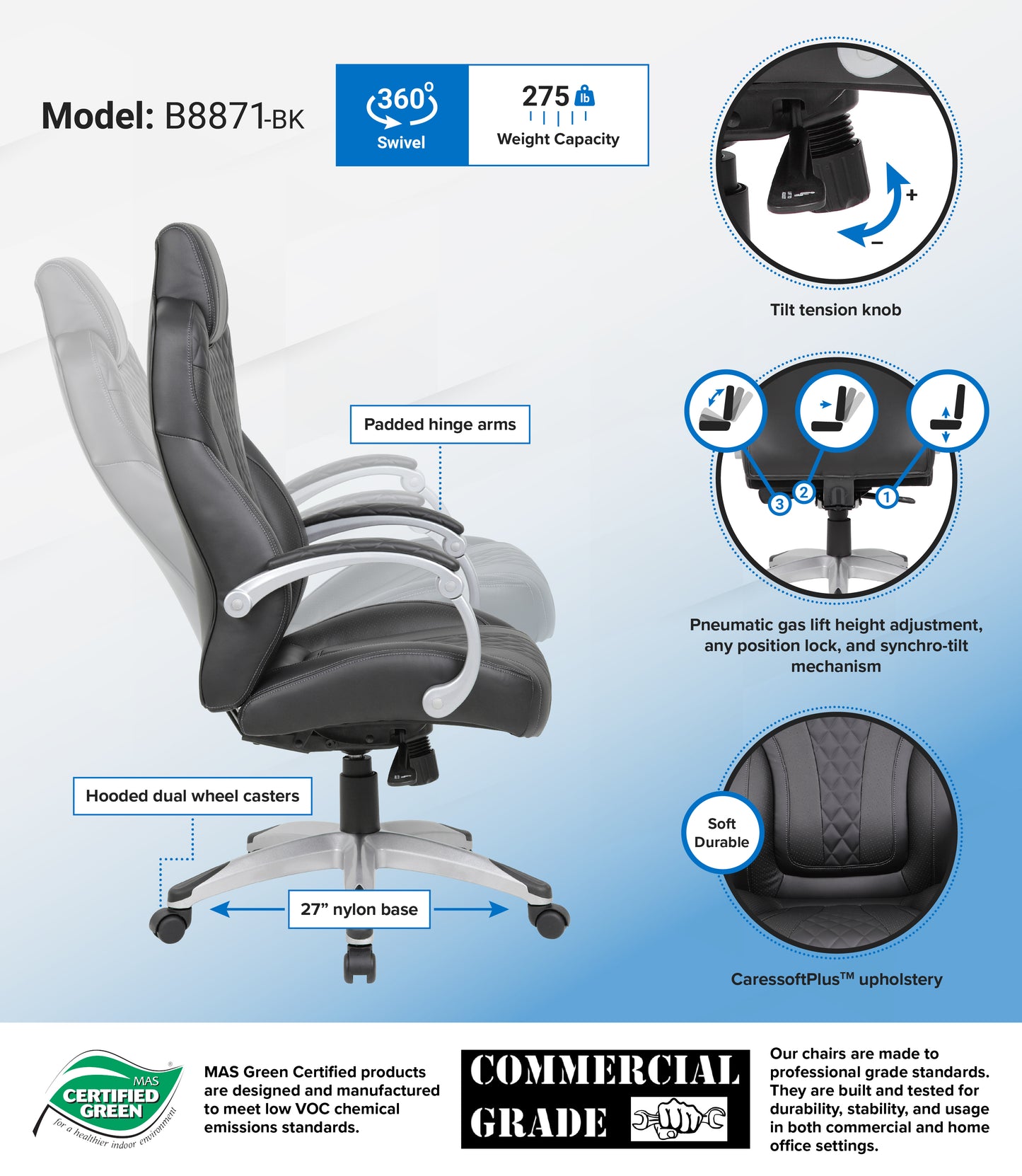 Boss Executive Hinged Arm Chair - Black image 3