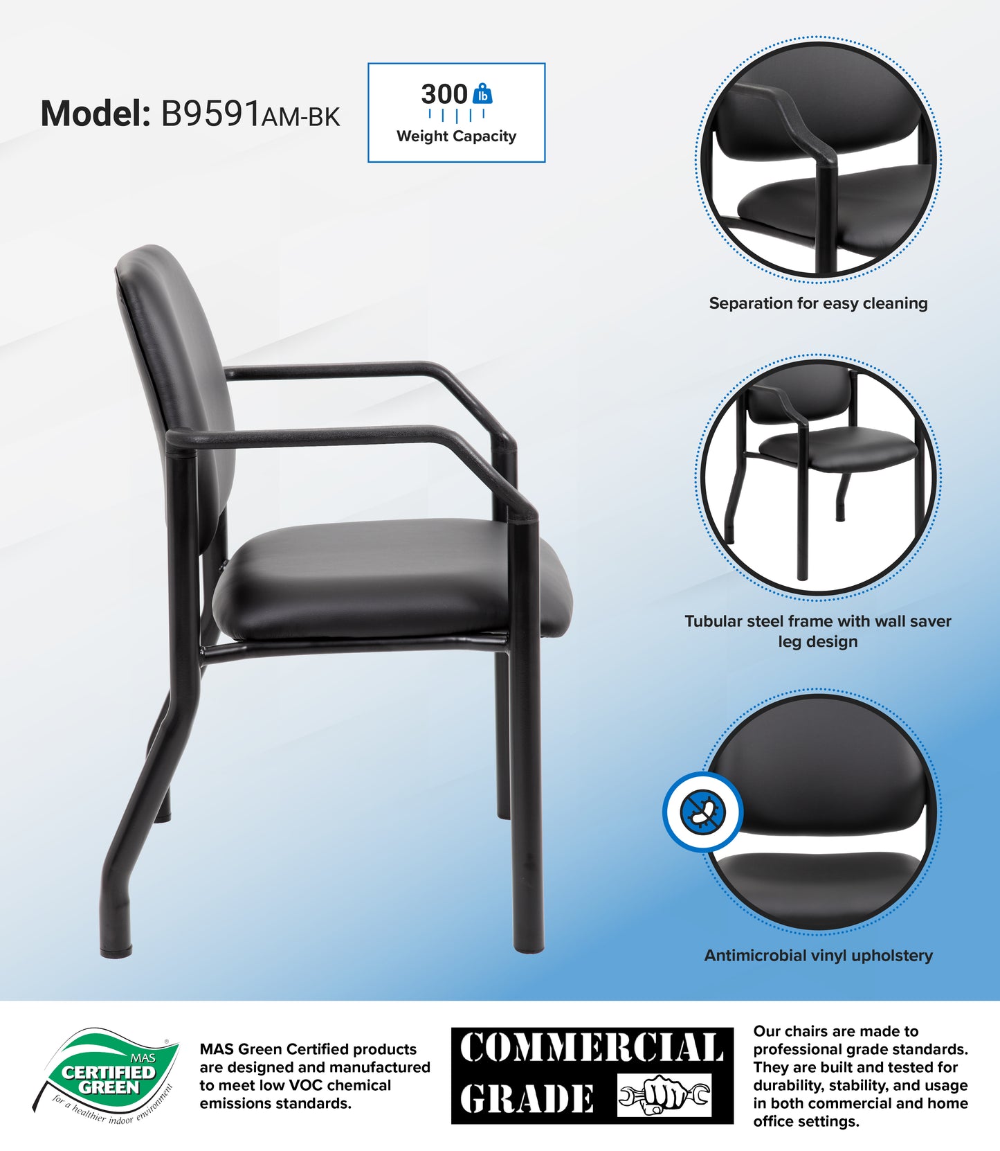 Boss Antimicrobial Guest Chair, 300 lb. weight capacity image 3