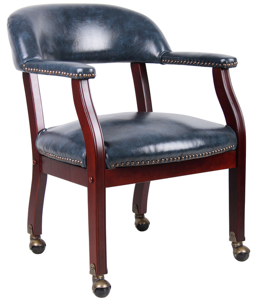 Boss Captain's guest, accent or dining chair in Blue Vinyl W/ Casters