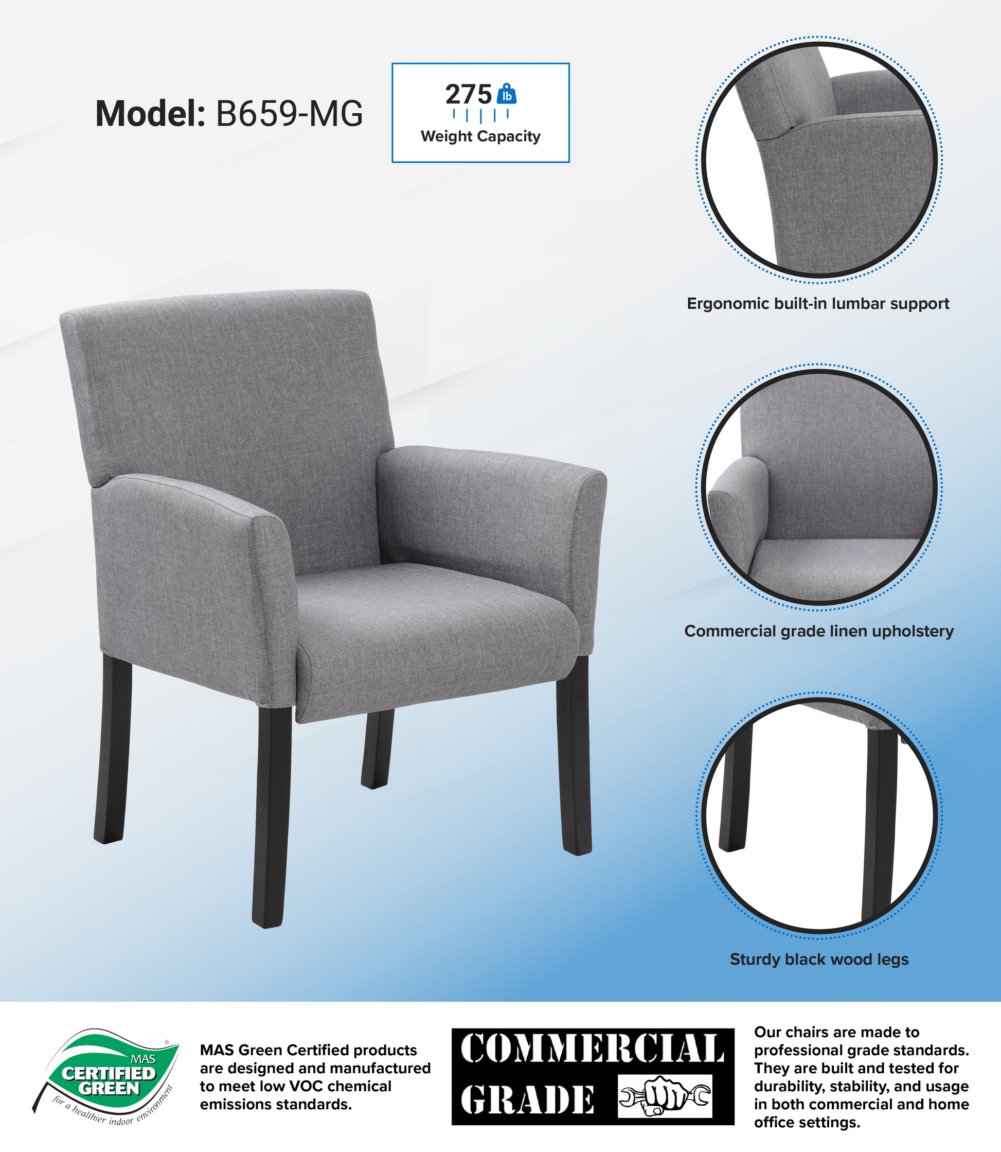 Boss Box Arm guest, accent or dining chair W/Black Base image 3