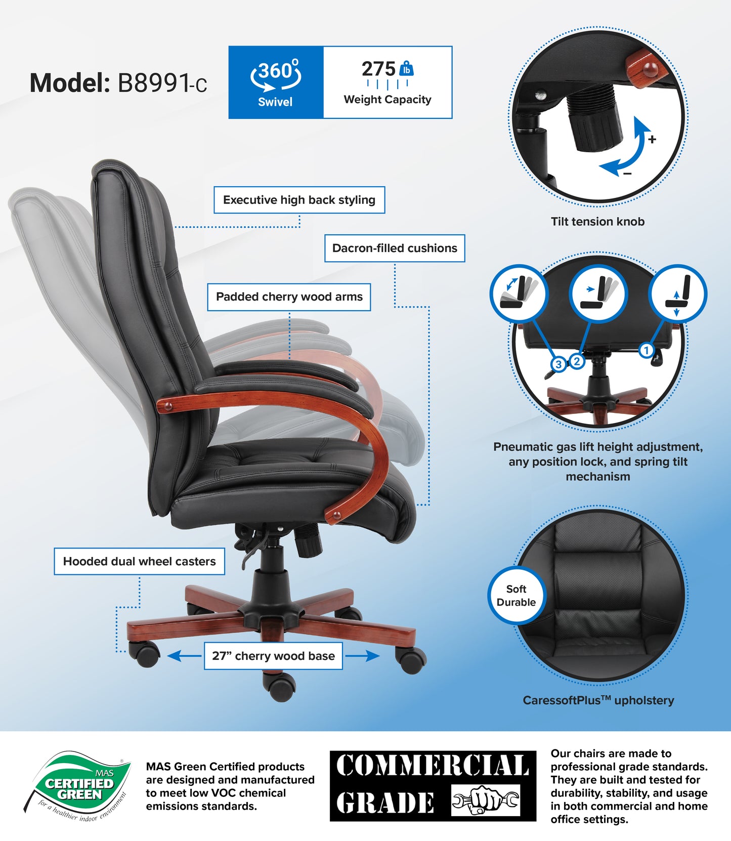 Boss High Back Executive Wood Finished Chair, Cherry image 2