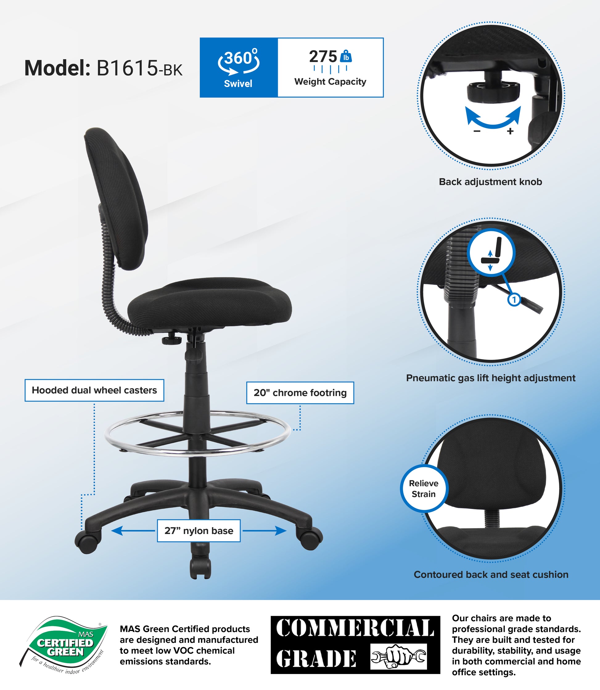 Boss Drafting Stool (B315-Bk) W/Footring image 3