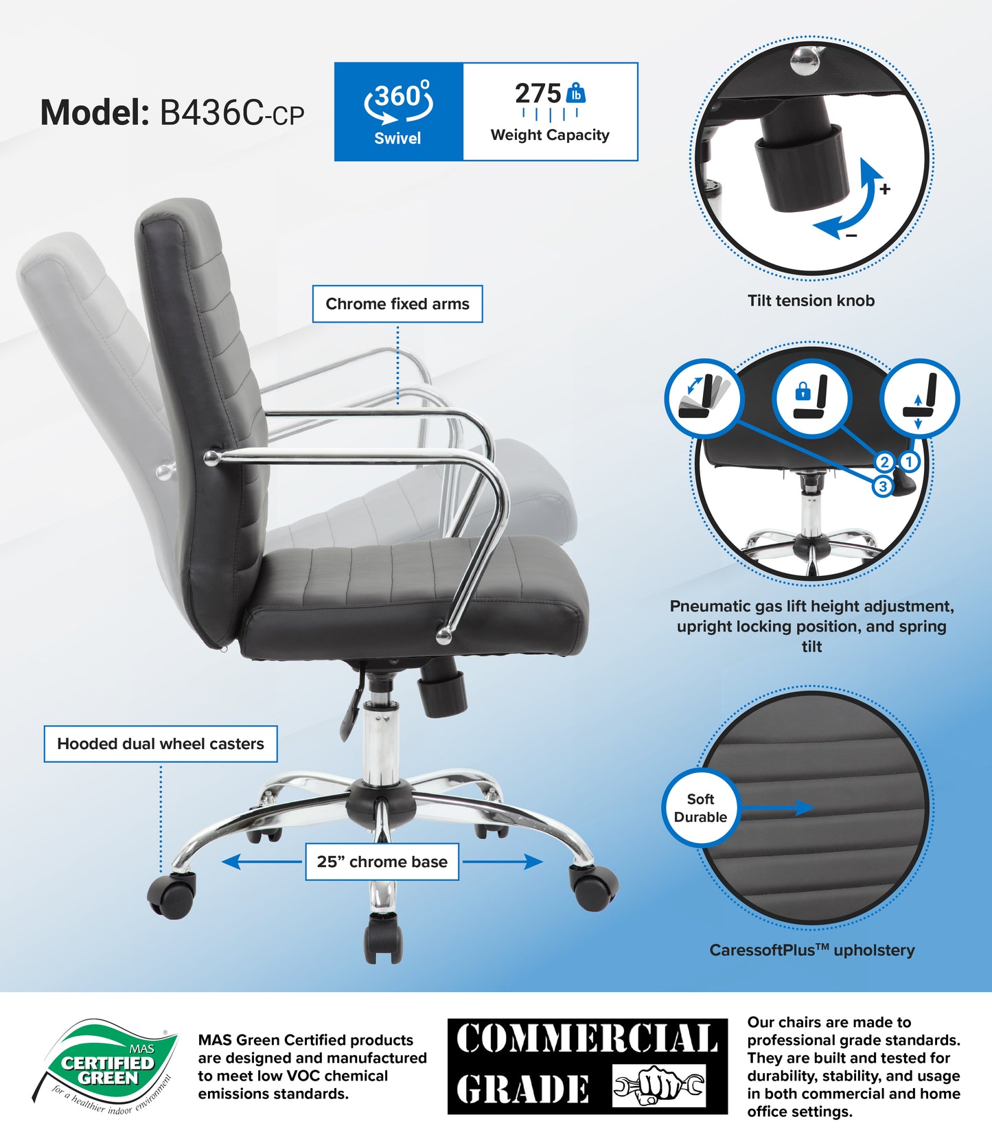 Boss Retro Task Chair with Chrome Fixed Arms image 3