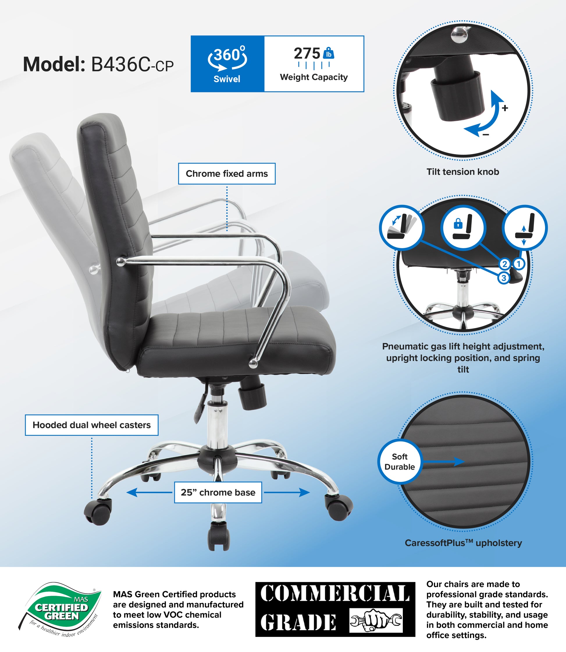 Boss Retro Task Chair with Chrome Fixed Arms image 3