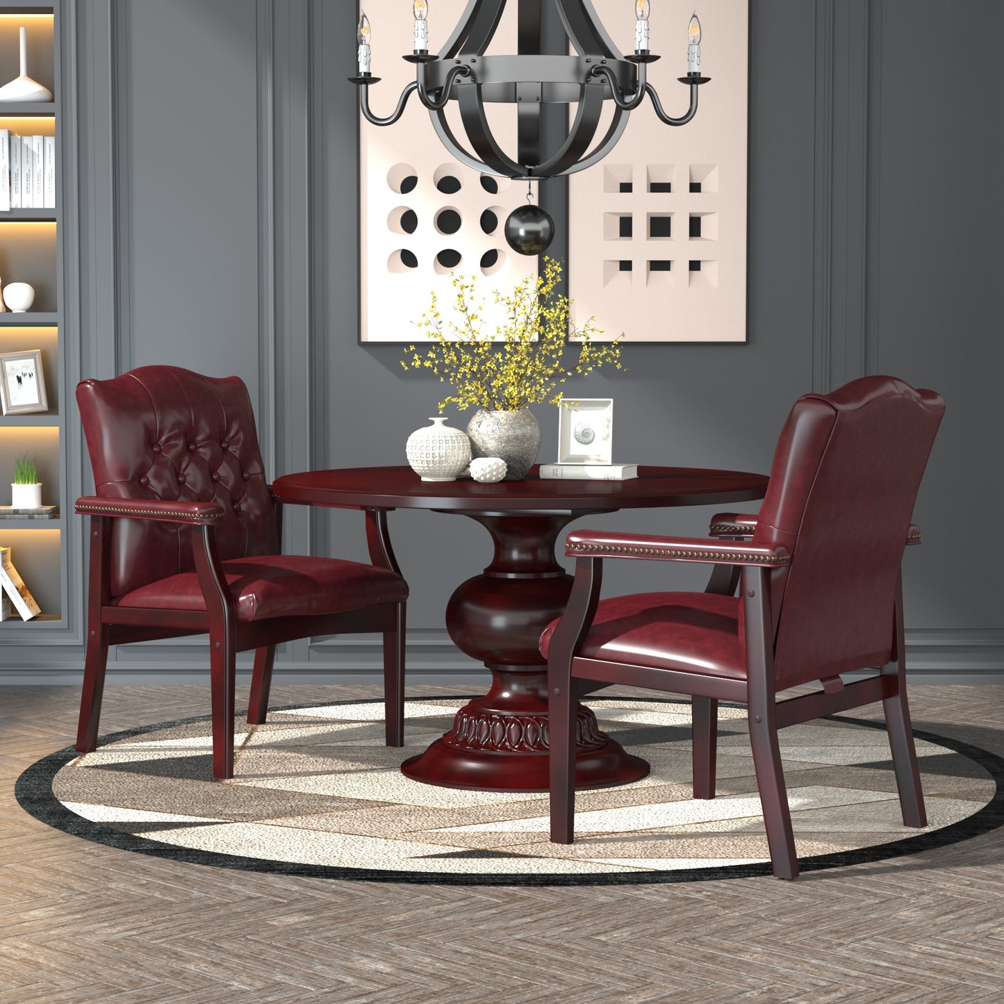 Boss Traditional Oxblood Vinyl guest, accent or dining chair W/ Mahogany Finish image 2