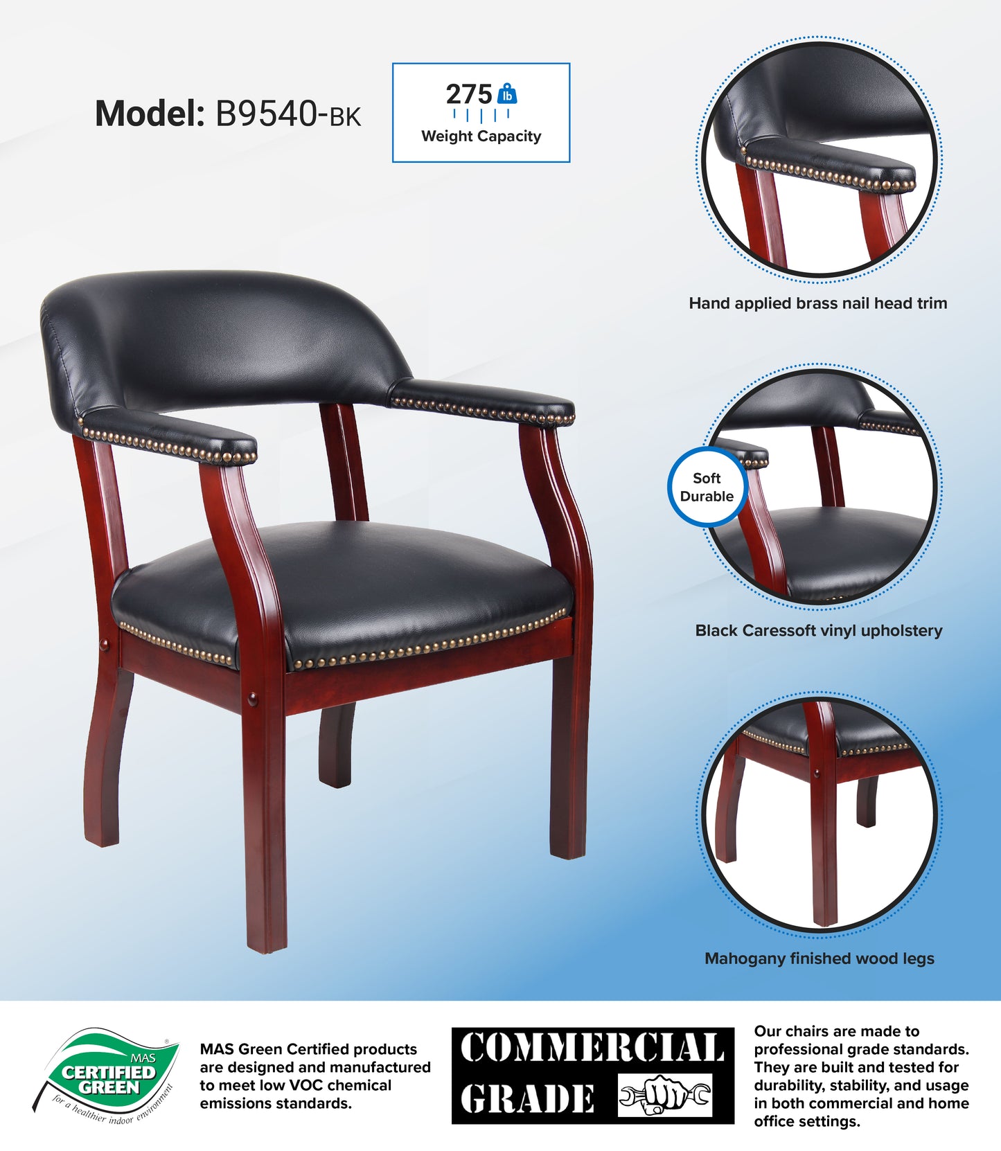 Boss Captain's guest, accent or dining chair in Black Vinyl image 3
