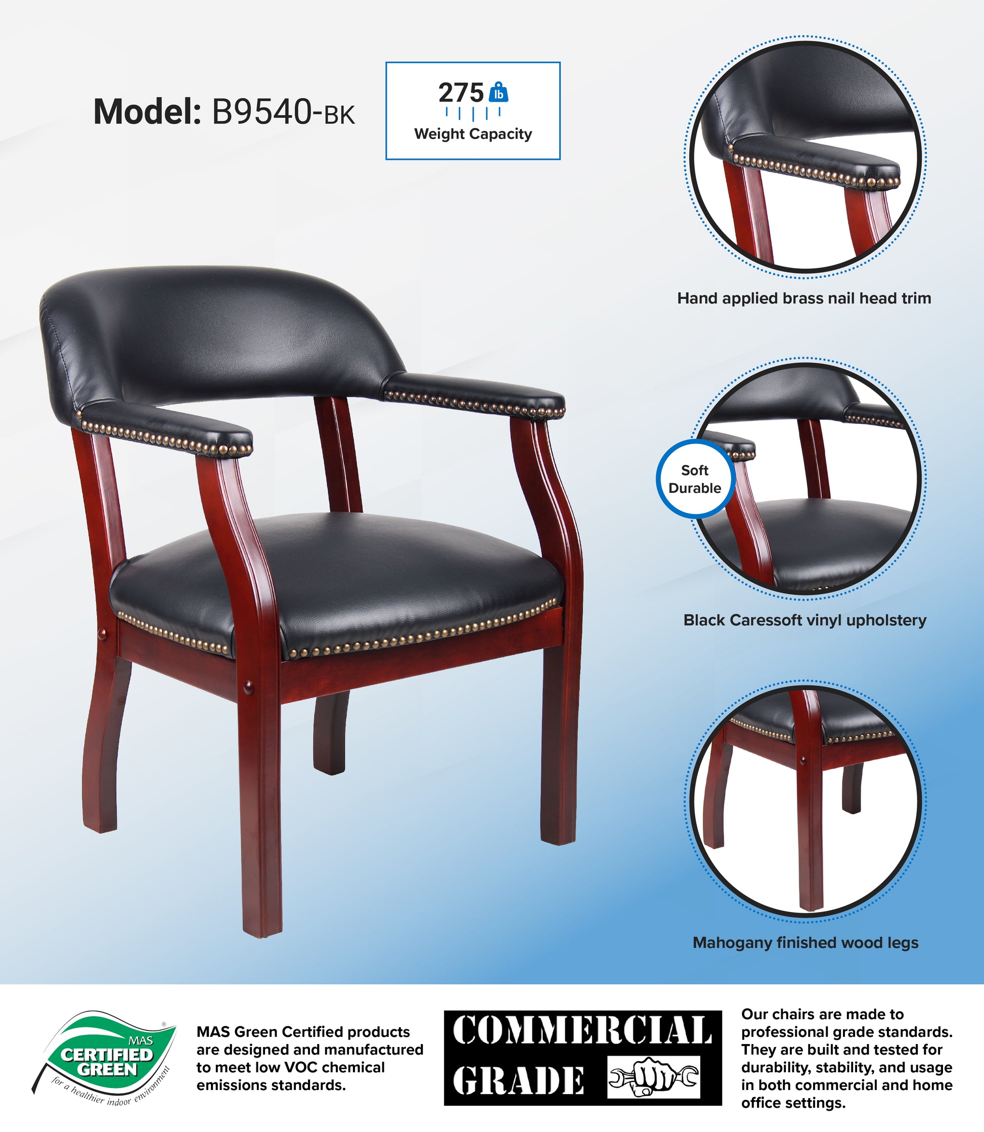 Boss Captain's guest, accent or dining chair in Black Vinyl image 3
