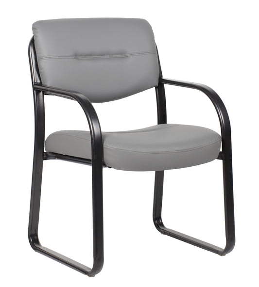 Boss Leather Sled Base Side Chair, Grey