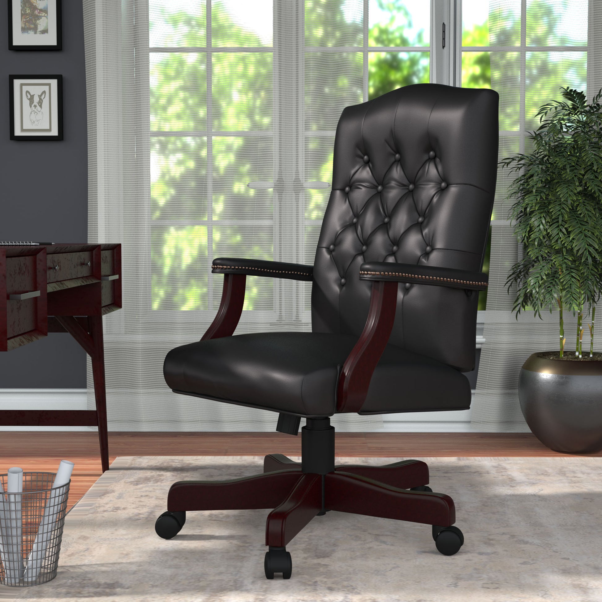 Boss Classic Black Caressoft Chair With Mahogany Finish Frame image 2