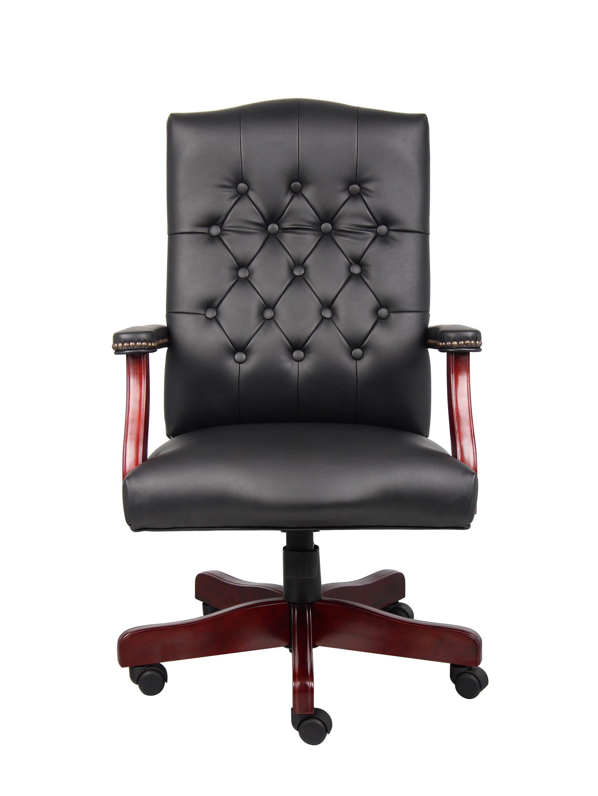 Boss Classic Black Caressoft Chair With Mahogany Finish Frame image 5