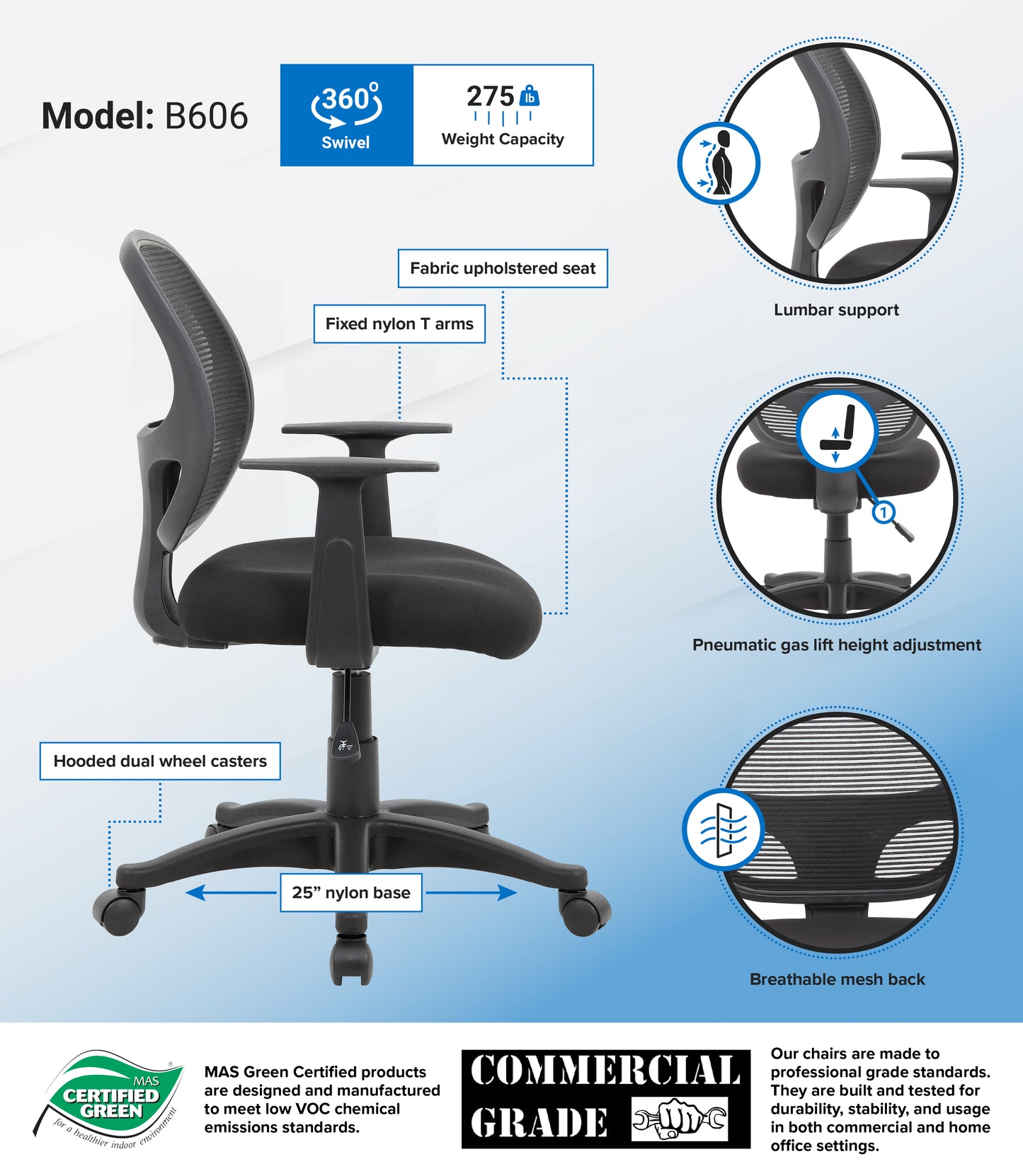 Boss Commercial Grade Mesh Task Chair W/ T-Arms image 3