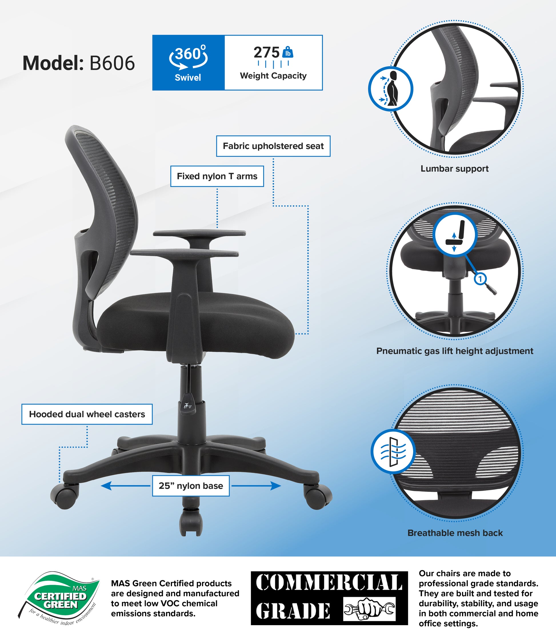 Boss Commercial Grade Mesh Task Chair W/ T-Arms image 3