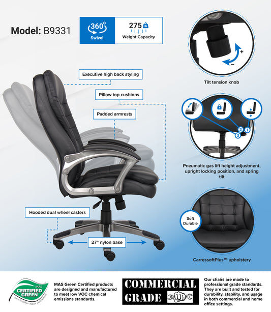 Boss High Back Executive Chair With Pewter Finished Base/Arms image 3