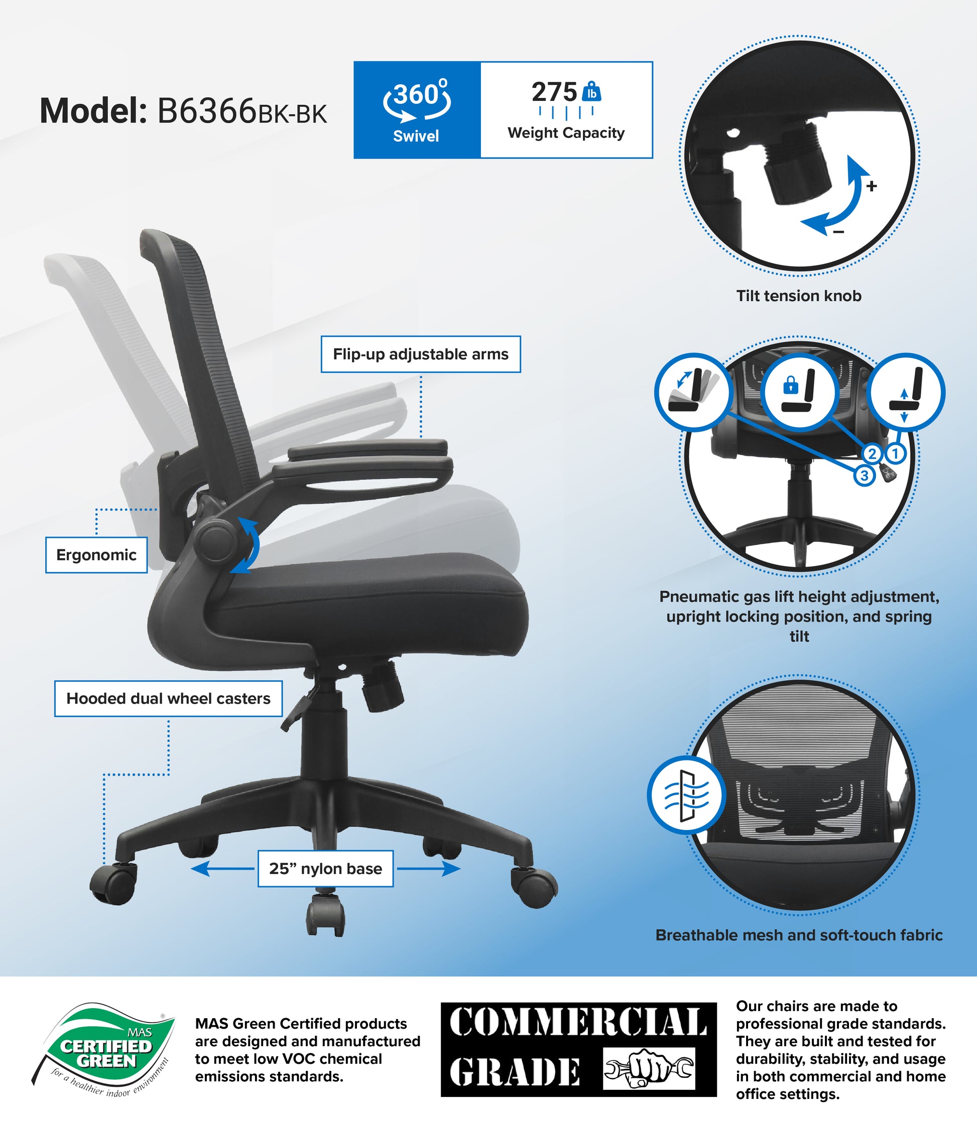 Boss Black Mesh, Flip Arm, Task Chair, Black Frame image 3