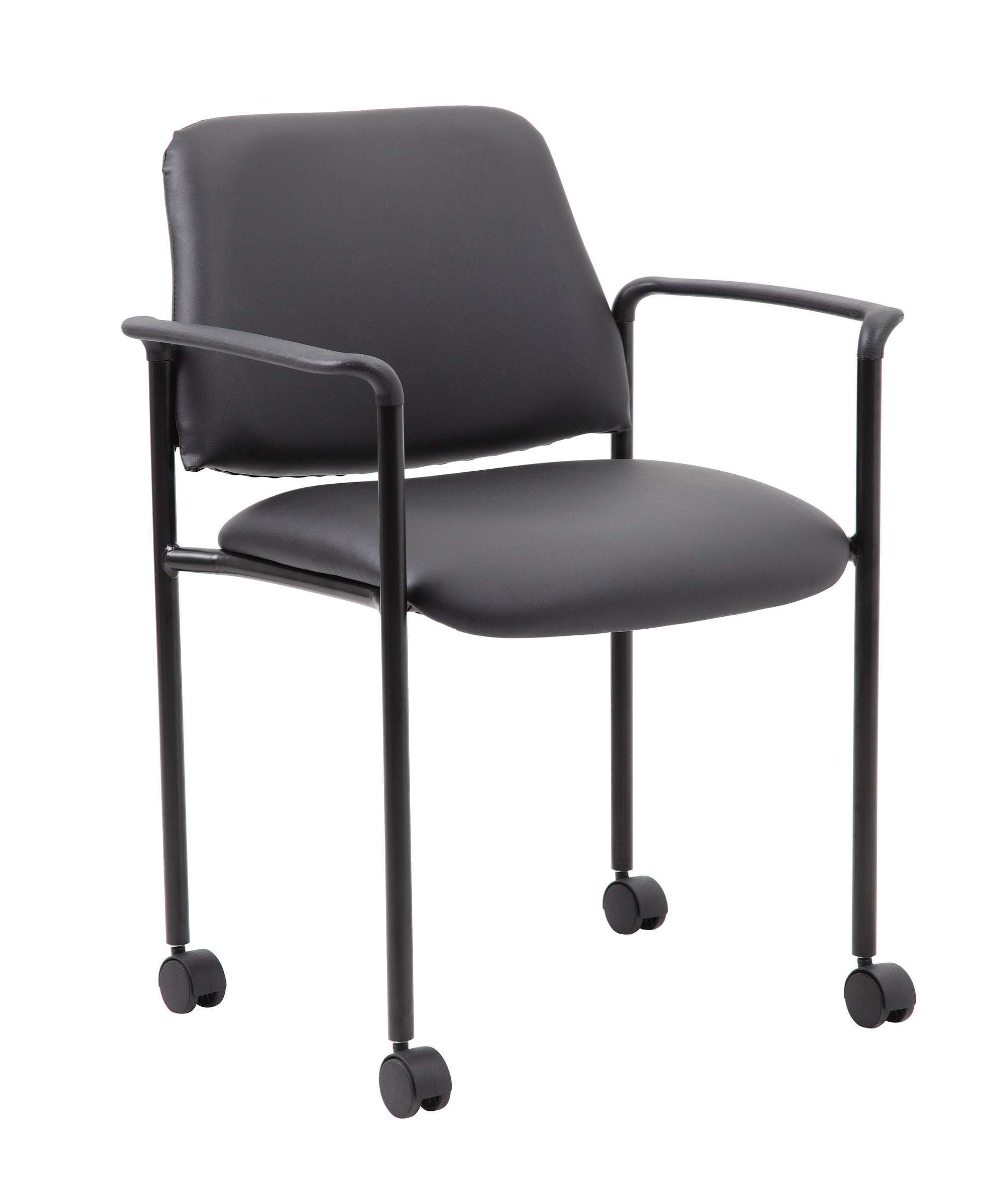 Boss Square Back  Diamond Stacking Chair W/Arm In Black Caressoft