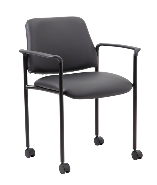 Boss Square Back  Diamond Stacking Chair W/Arm In Black Caressoft