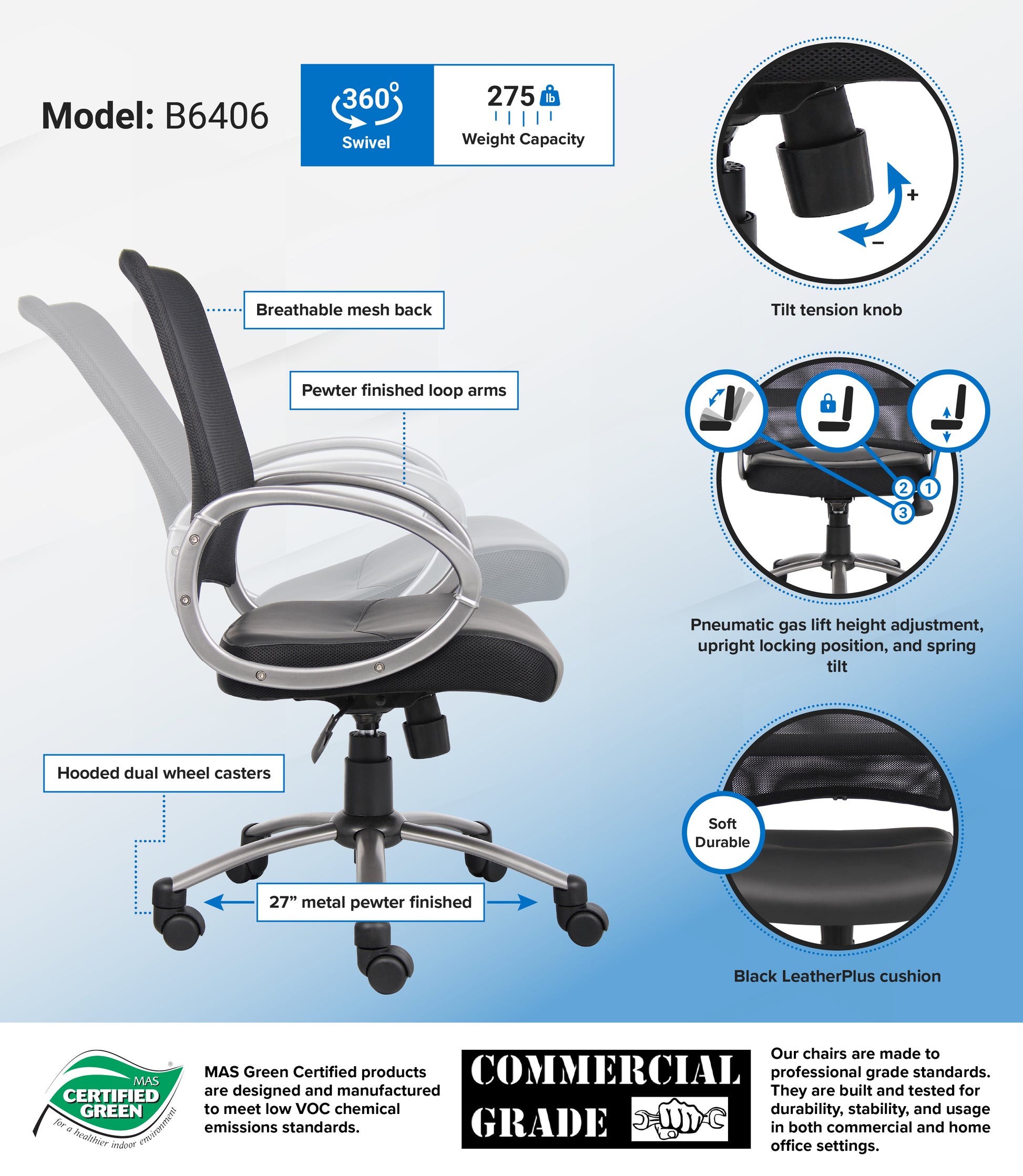 Boss Mesh Back W/ Pewter Finish Task Chair image 3