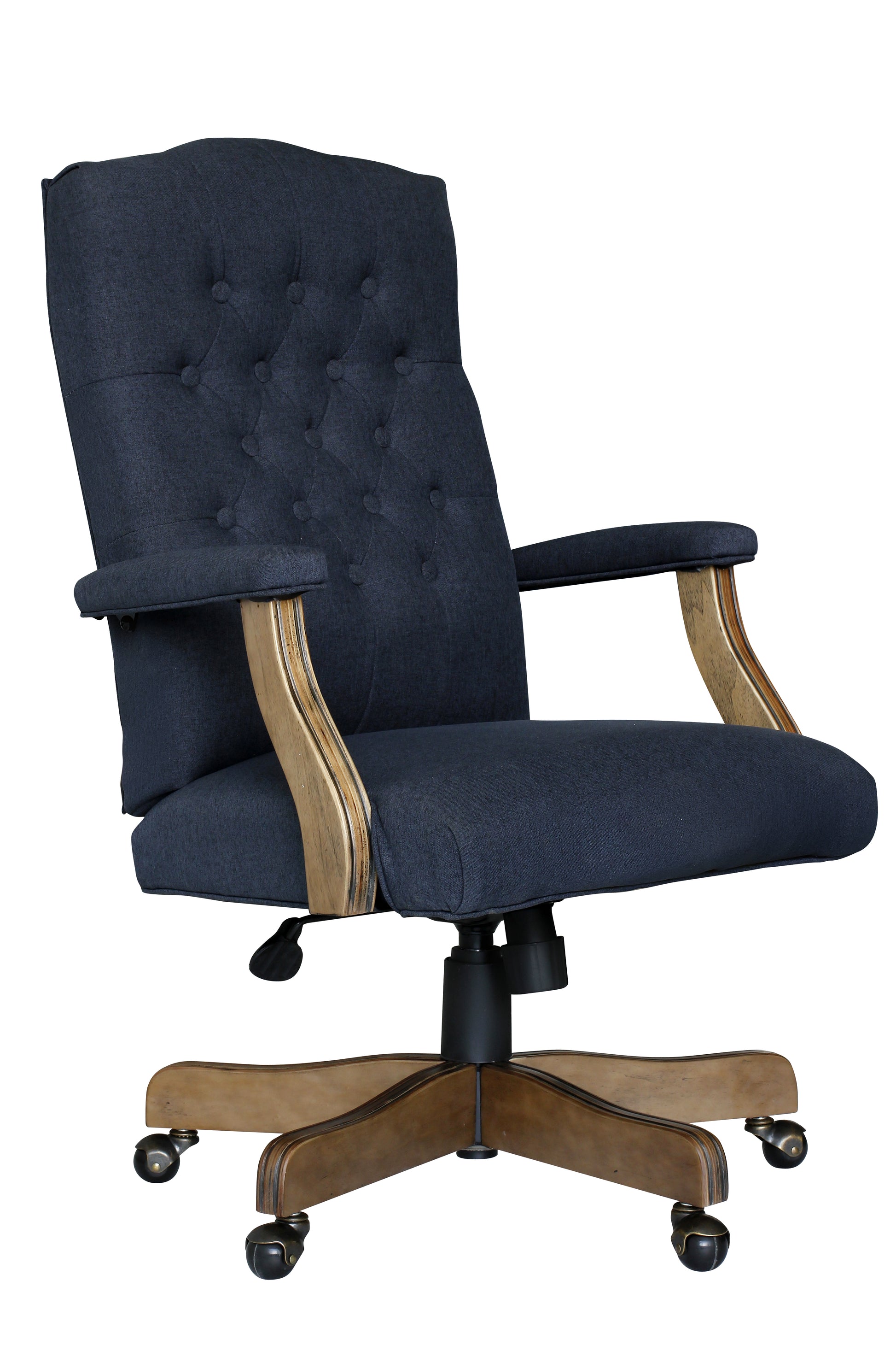 BOSS Executive Navy Commercial Grade Linen Chair With Driftwood Finish Frame