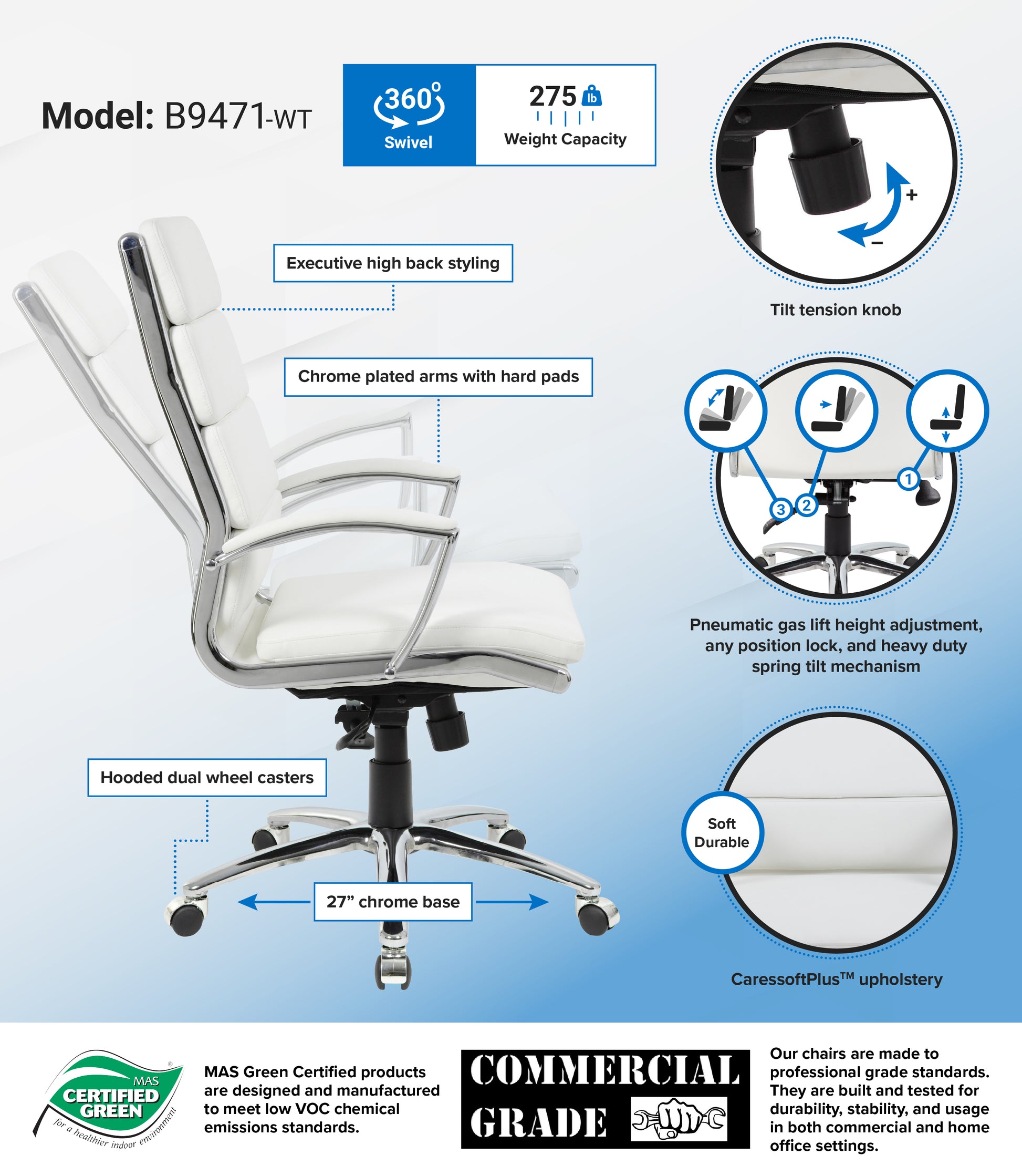 Boss Executive CaressoftPlus Chair with Metal Chrome Finish image 3