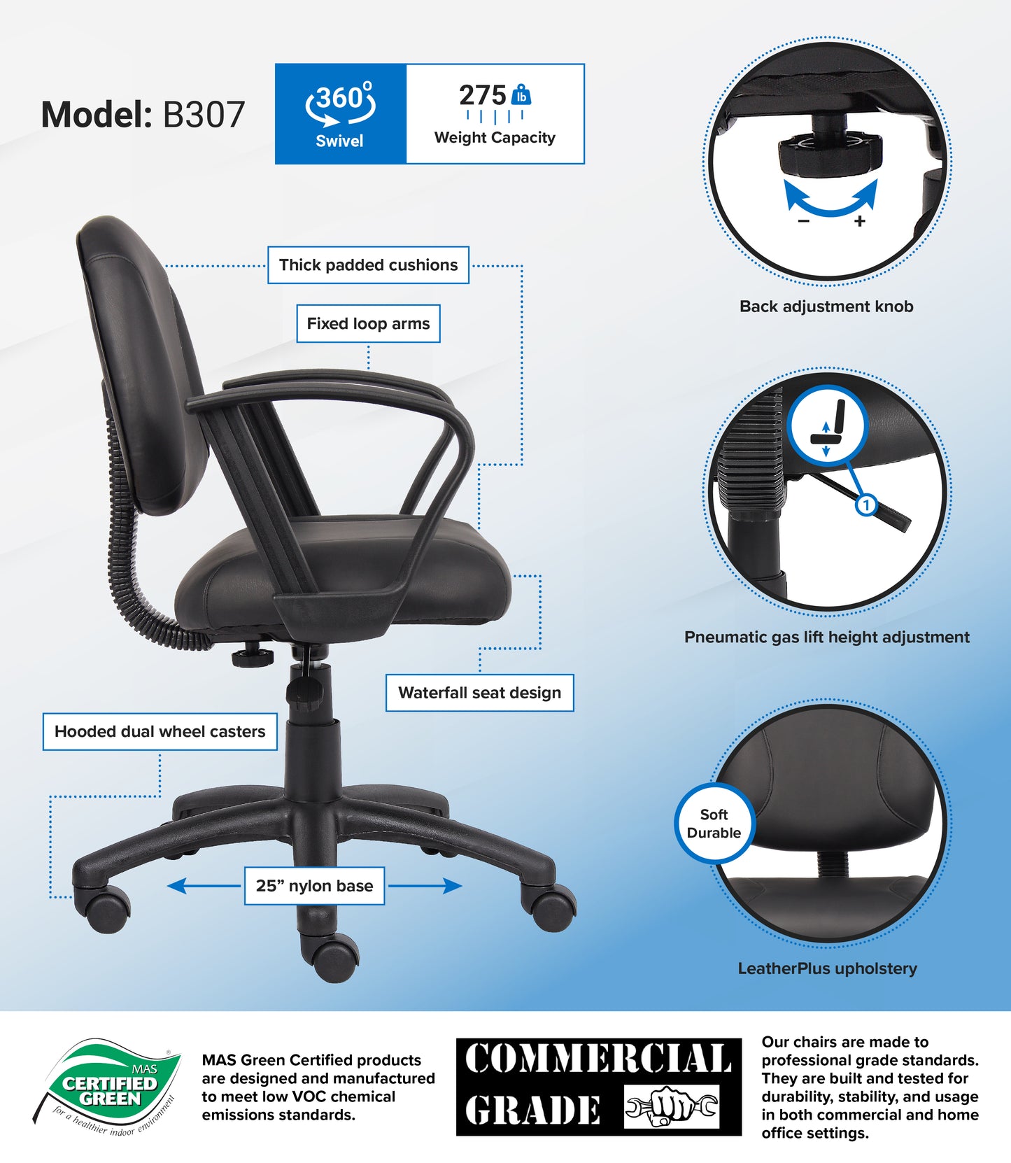 Boss Black Posture Chair W/ Loop Arms image 3