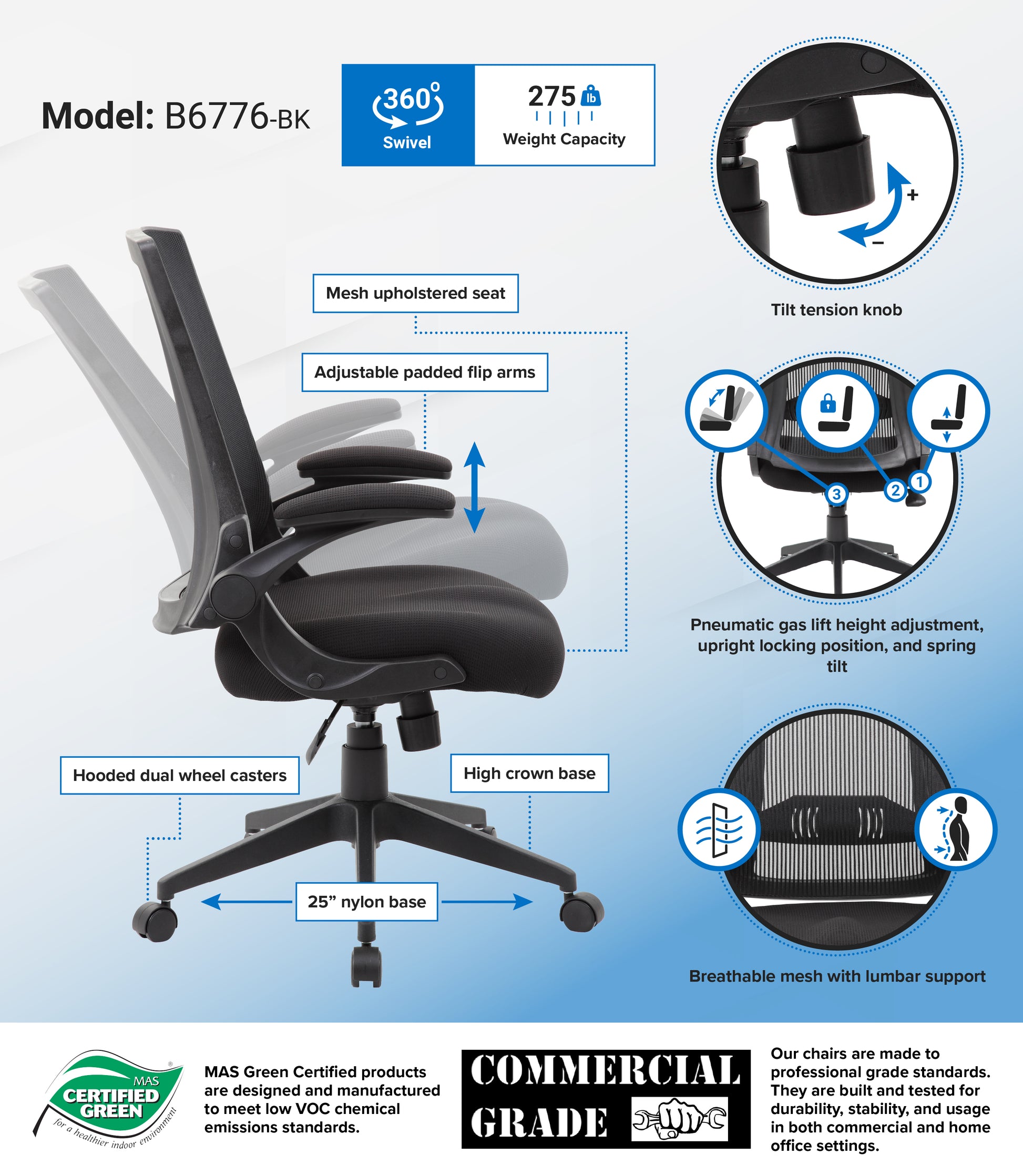 Boss Black Mesh Flip Arm Chair image 3