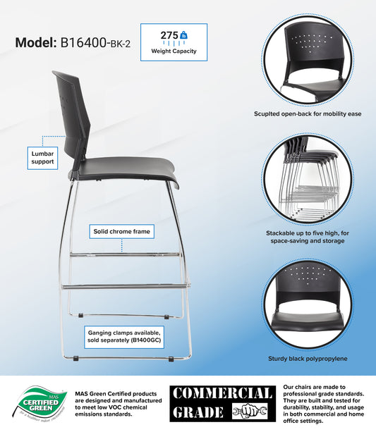 Boss Black Stool With Chrome Frame image 3