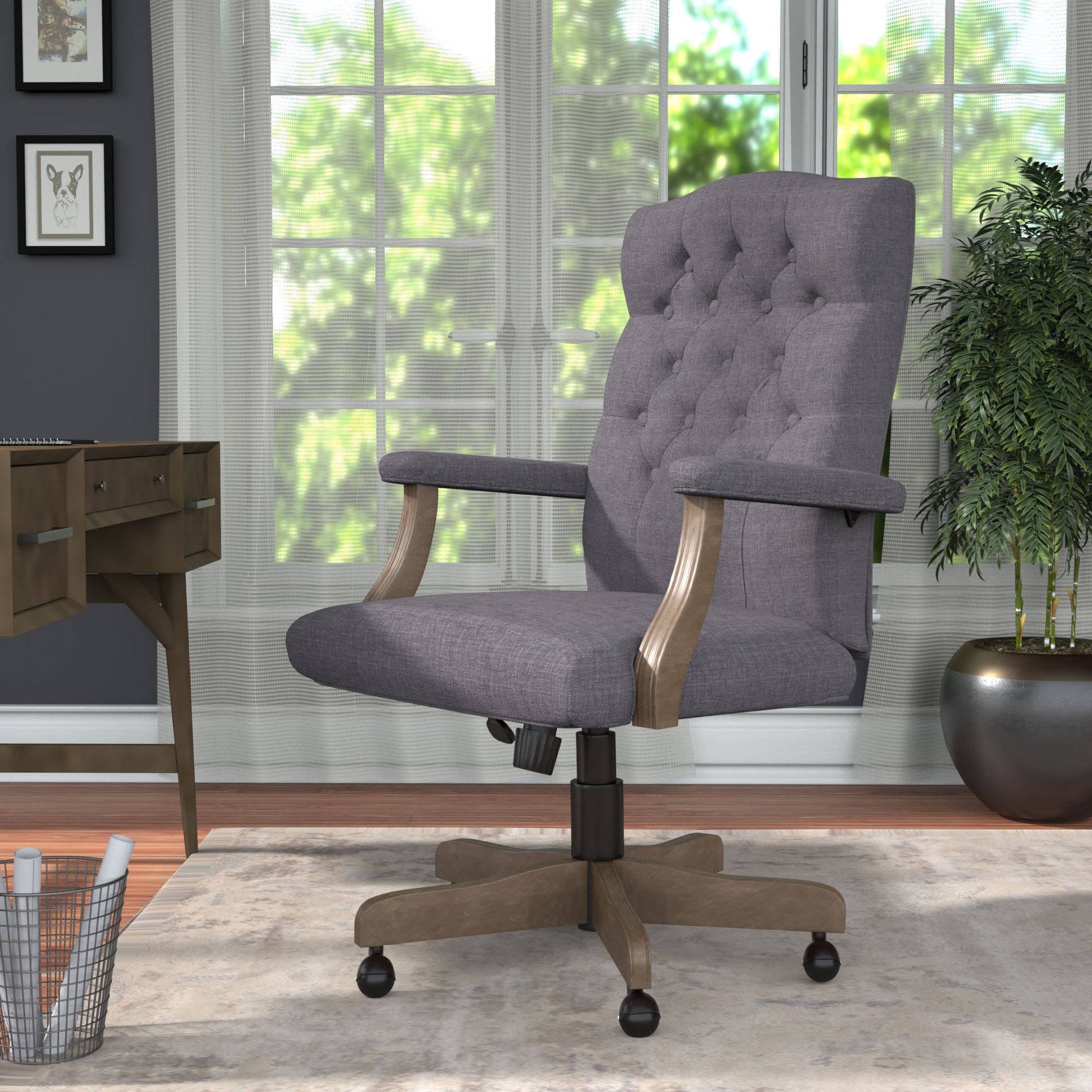 BOSS Executive Slate Grey Commercial Grade Linen Chair With Driftwood Finish Frame image 2