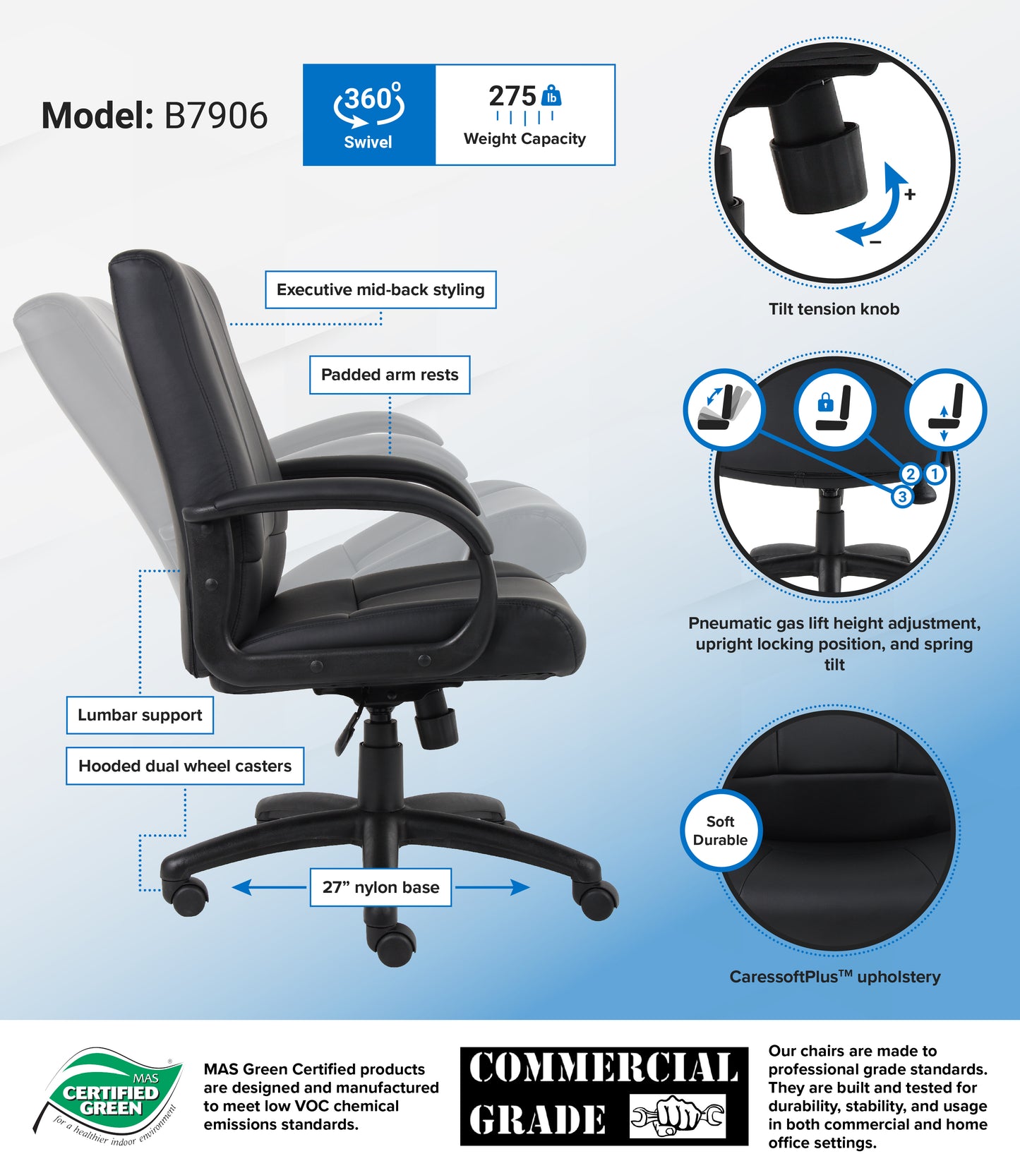 Boss CaressoftPlus Executive Mid Back Chair image 3