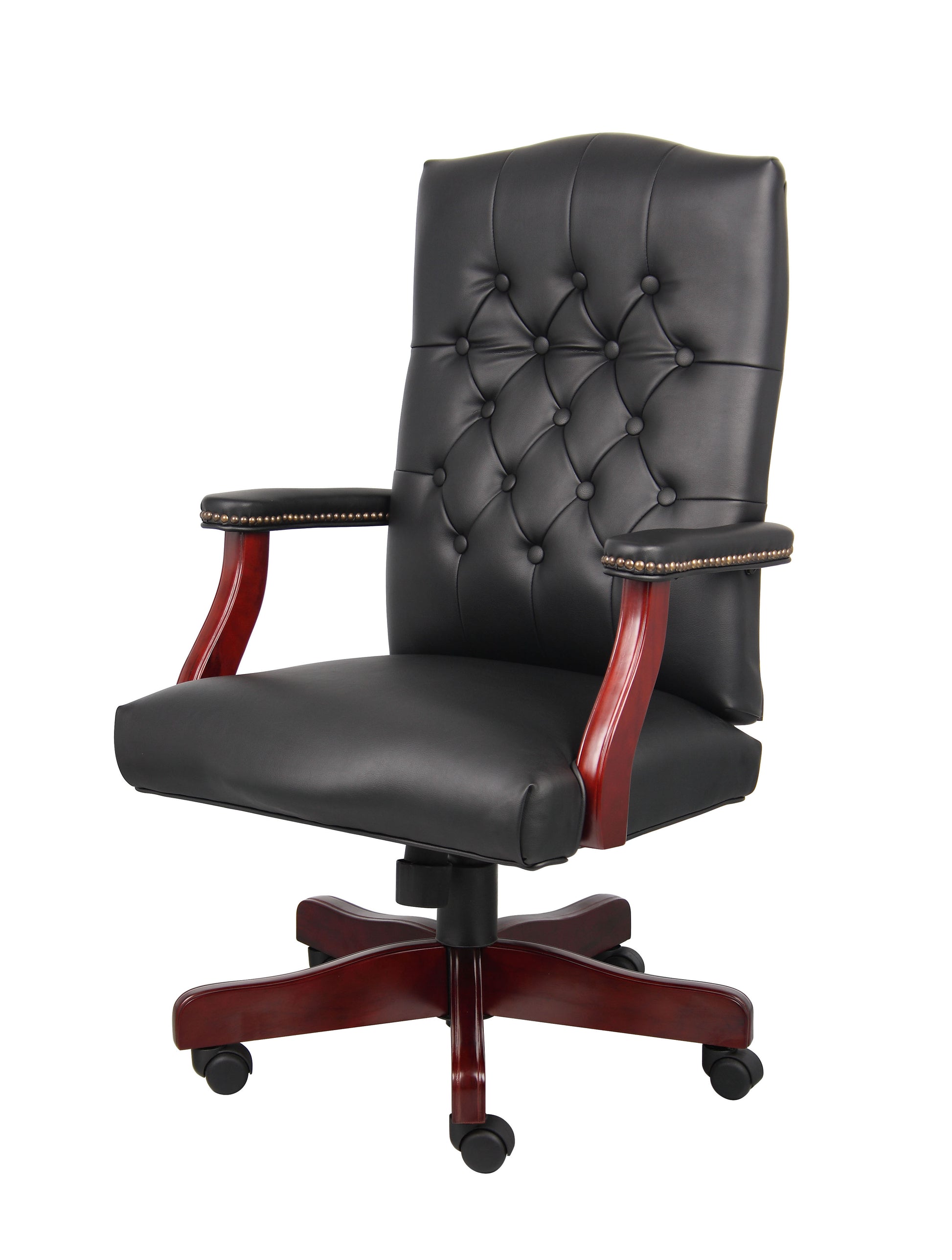 Boss Classic Black Caressoft Chair With Mahogany Finish Frame image 9
