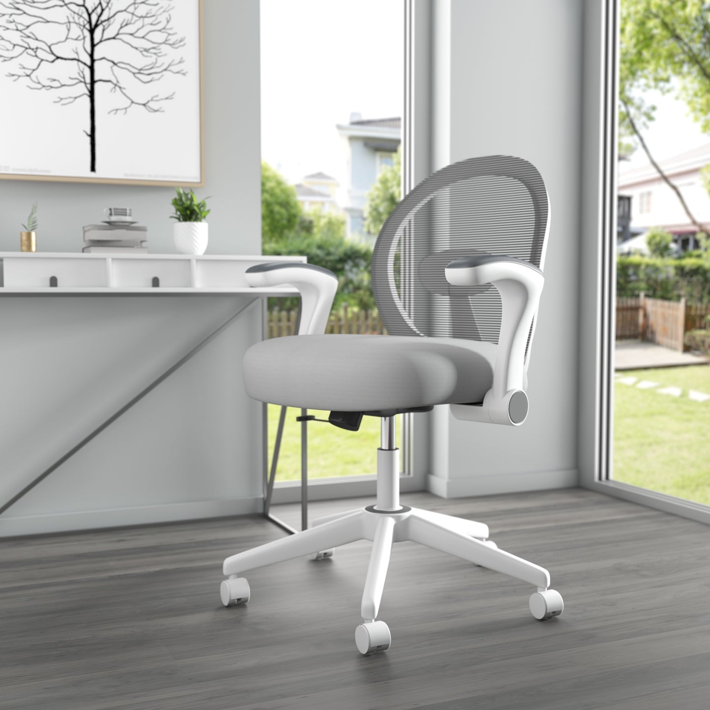 Boss Grey Mesh, Flip Arm, Task Chair, White Frame image 2