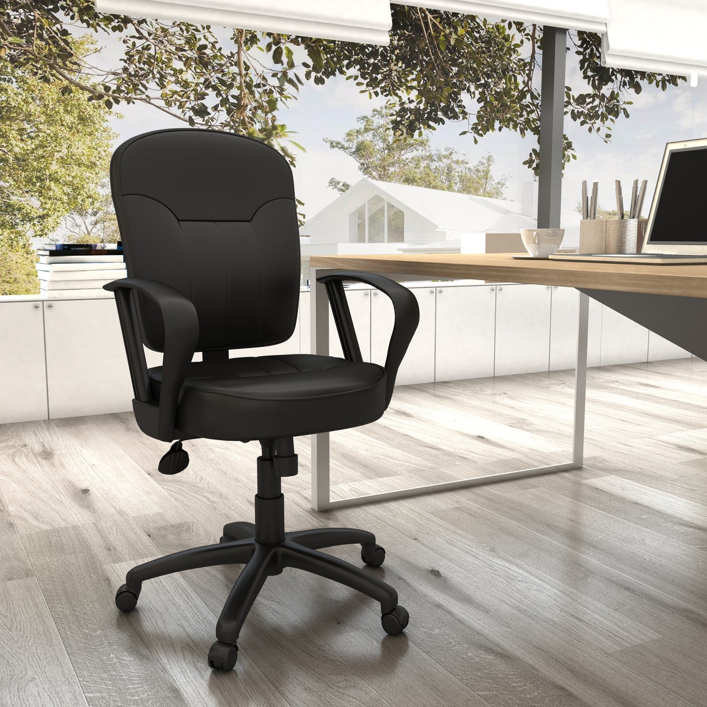 Boss Black Leather Task Chair W/ Loop Arms image 2