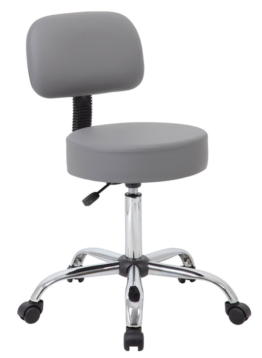 Boss Grey Antimicrobial Medical Stool W/ Back Cushion