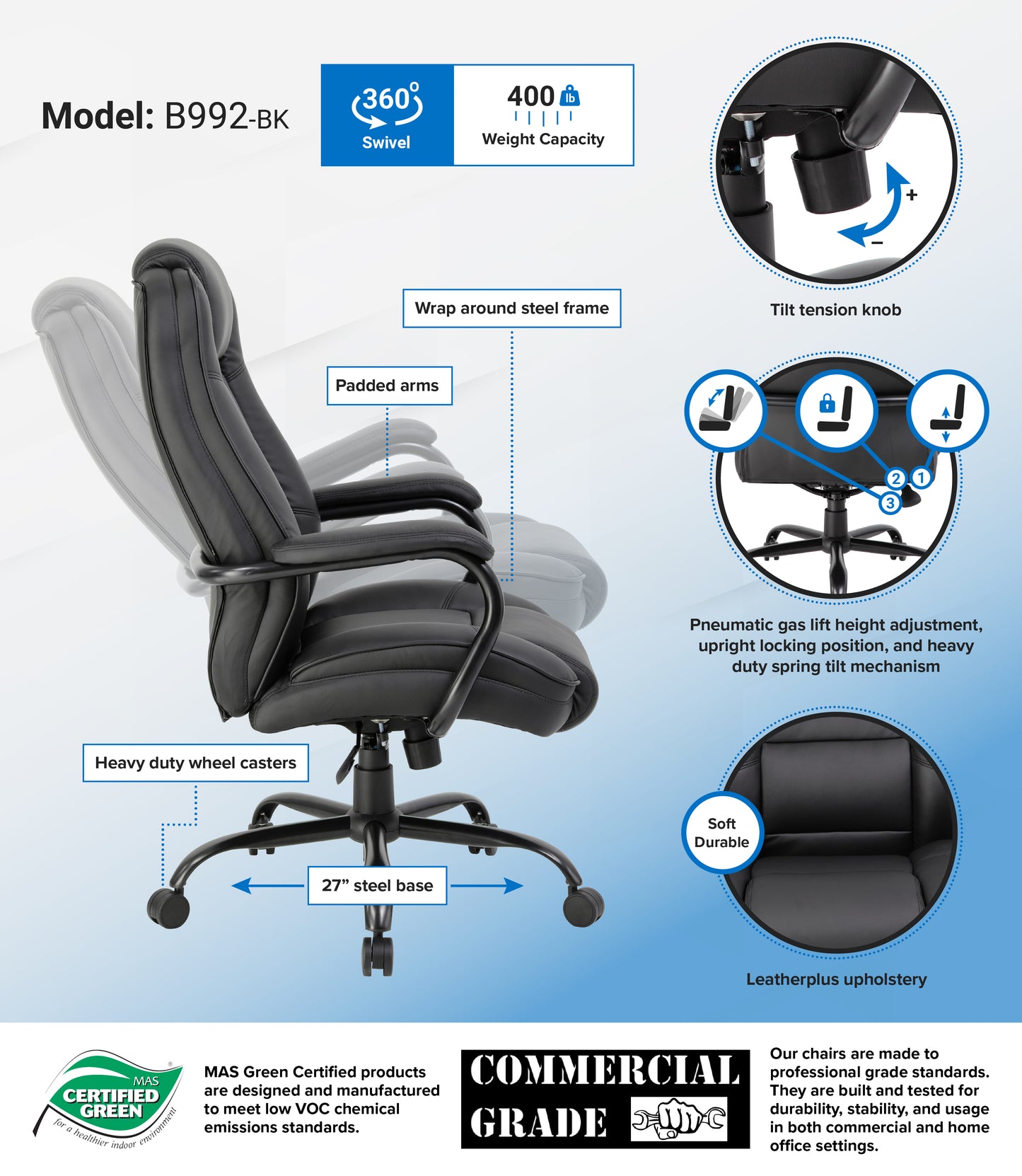 Boss Heavy Duty Executive Chair - 400 lbs image 3