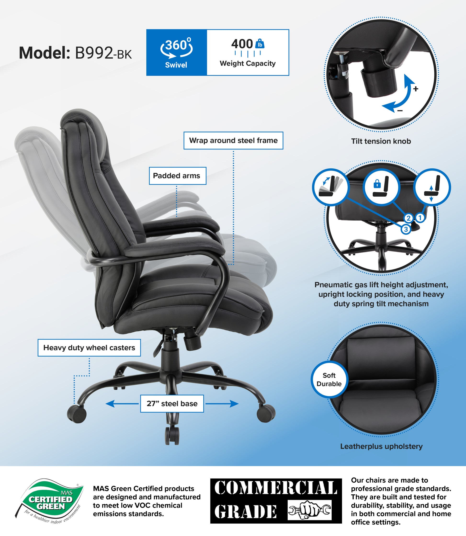 Boss Heavy Duty Executive Chair - 400 lbs image 3