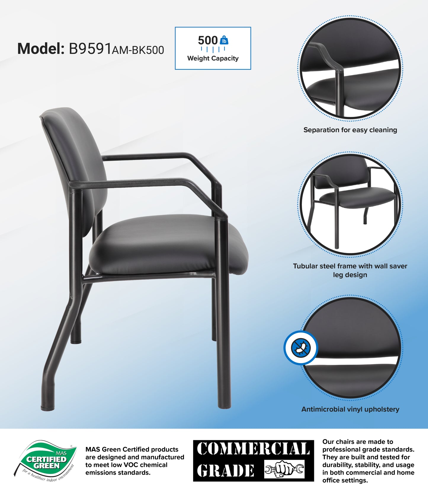 Boss Antimicrobial Guest Chair, 500 lb. weight capacity image 3