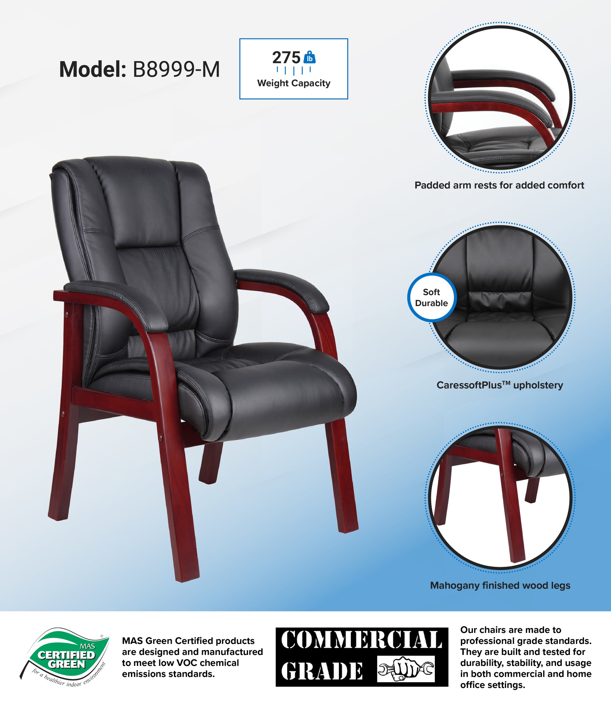 Boss Mid Back Wood Finished guest, accent or dining chair image 3