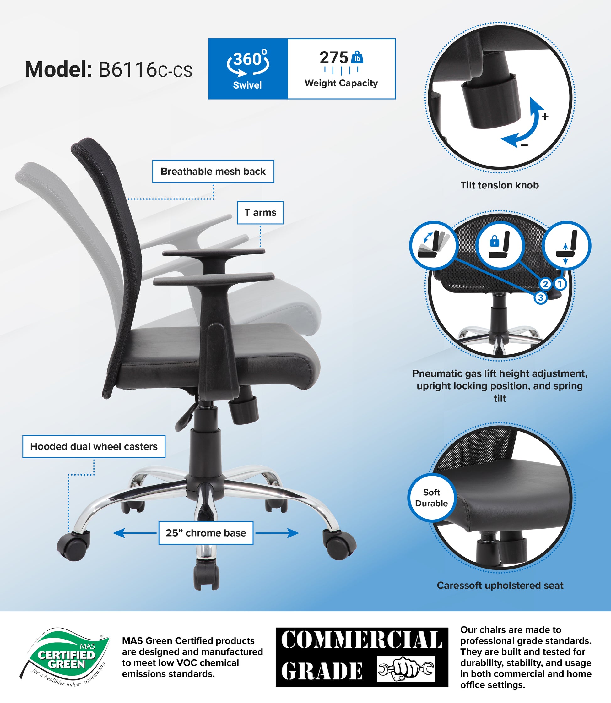Boss Budget Mesh Task Chair W/ T-Arms image 3