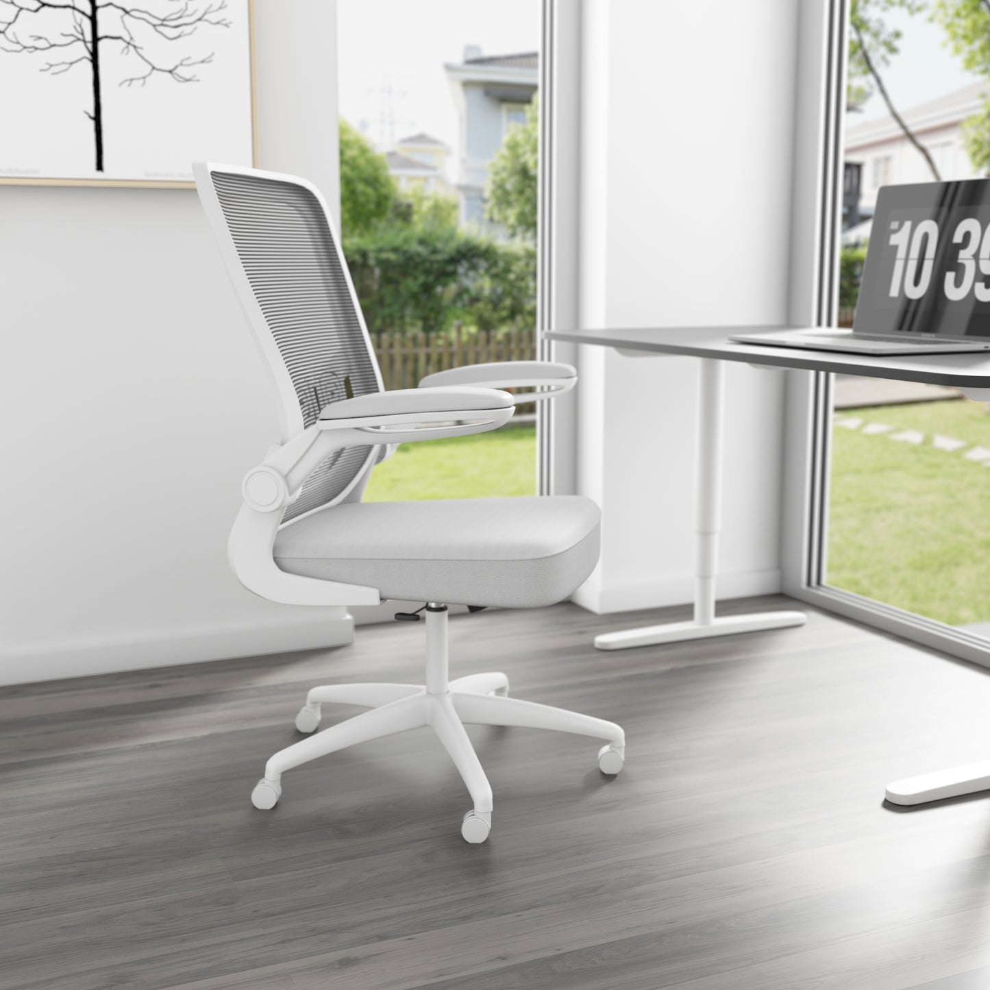 Boss Grey Mesh, Flip Arm, Task Chair, White Frame image 2