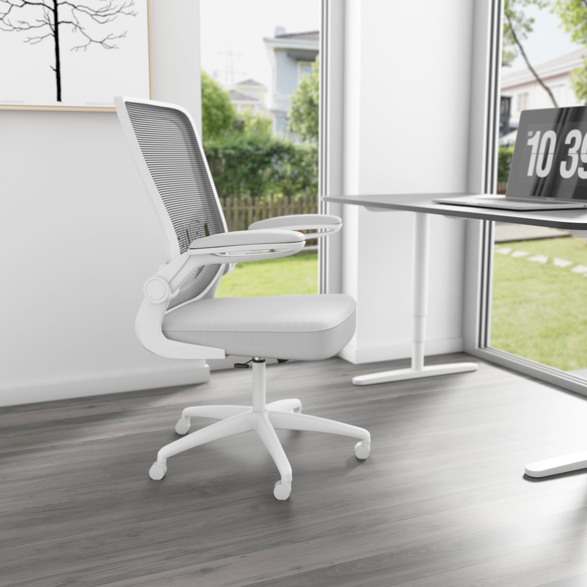 Boss Grey Mesh, Flip Arm, Task Chair, White Frame image 2