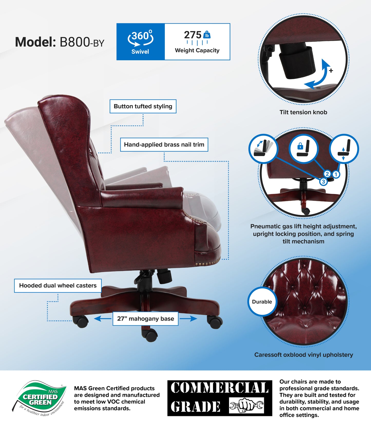 Boss Wingback Traditional Chair In Burgundy image 2