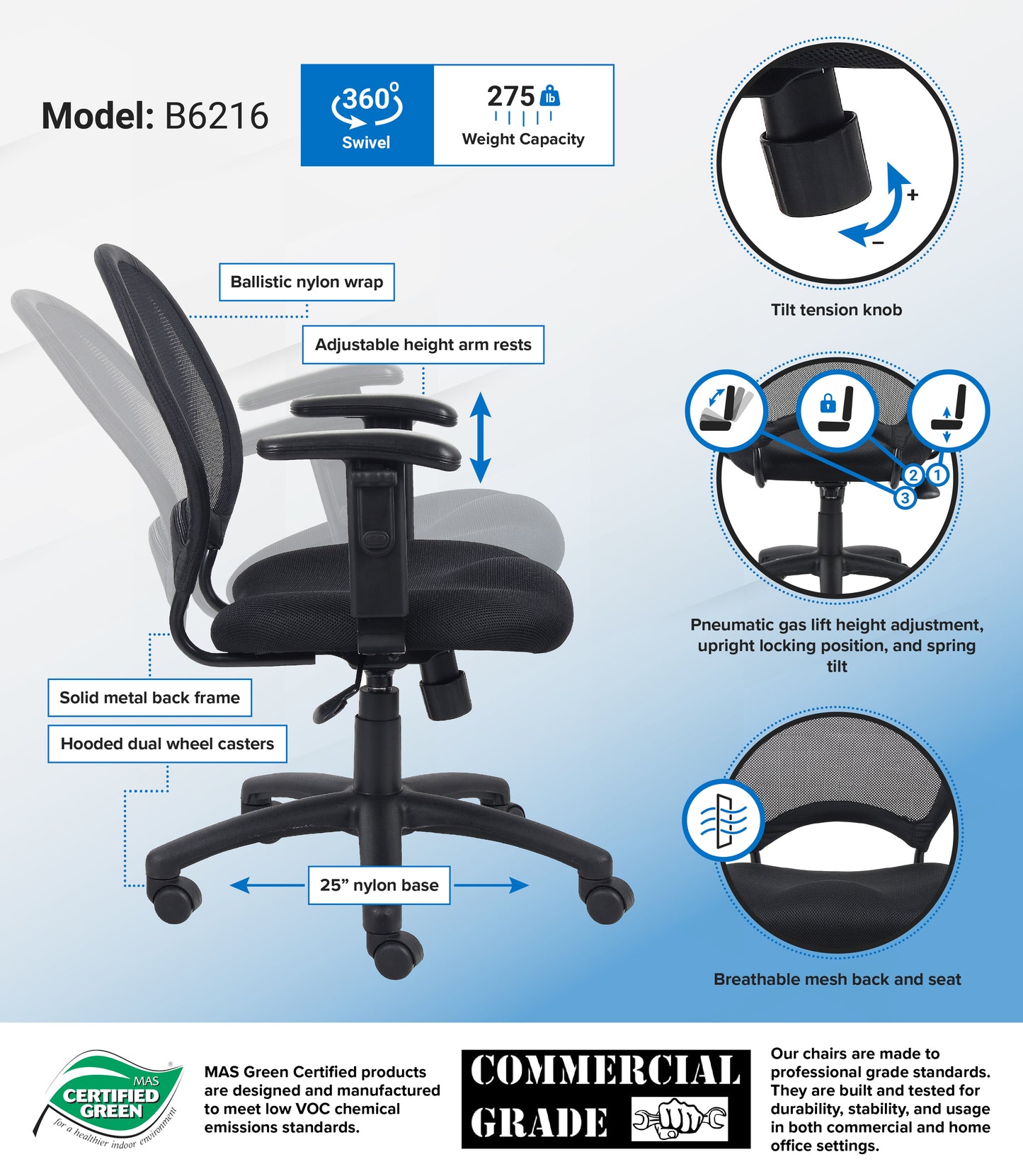 Boss Mesh Chair With Adjustable Arms image 3