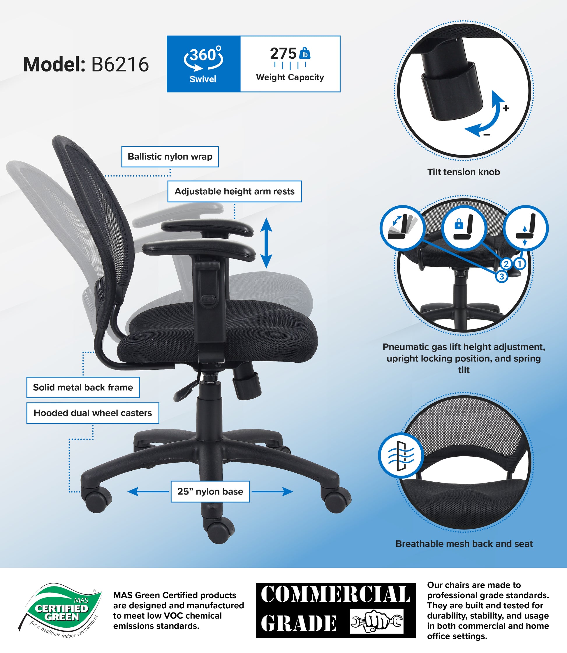 Boss Mesh Chair With Adjustable Arms image 3