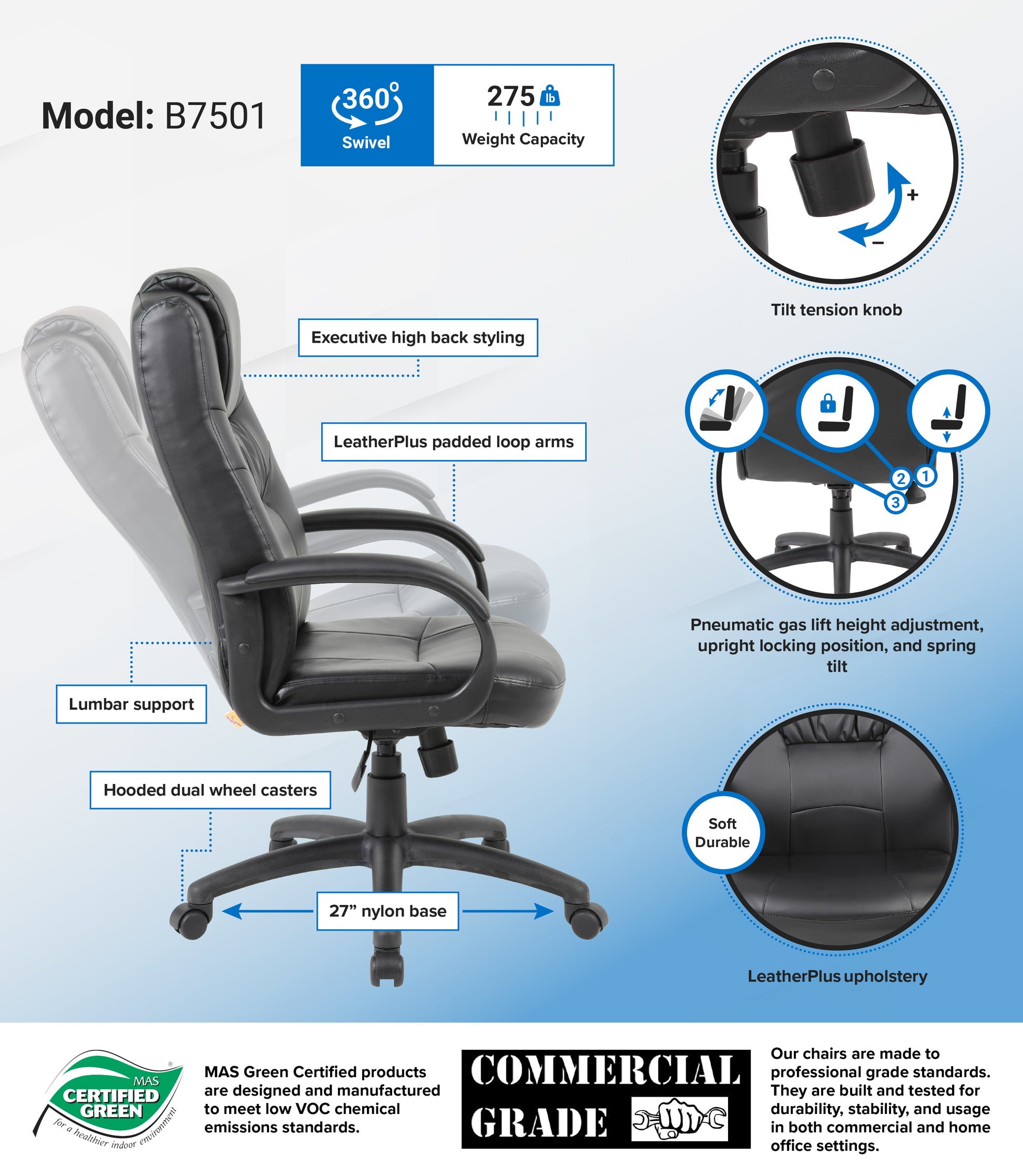 Boss Executive High Back LeatherPlus Chair image 3